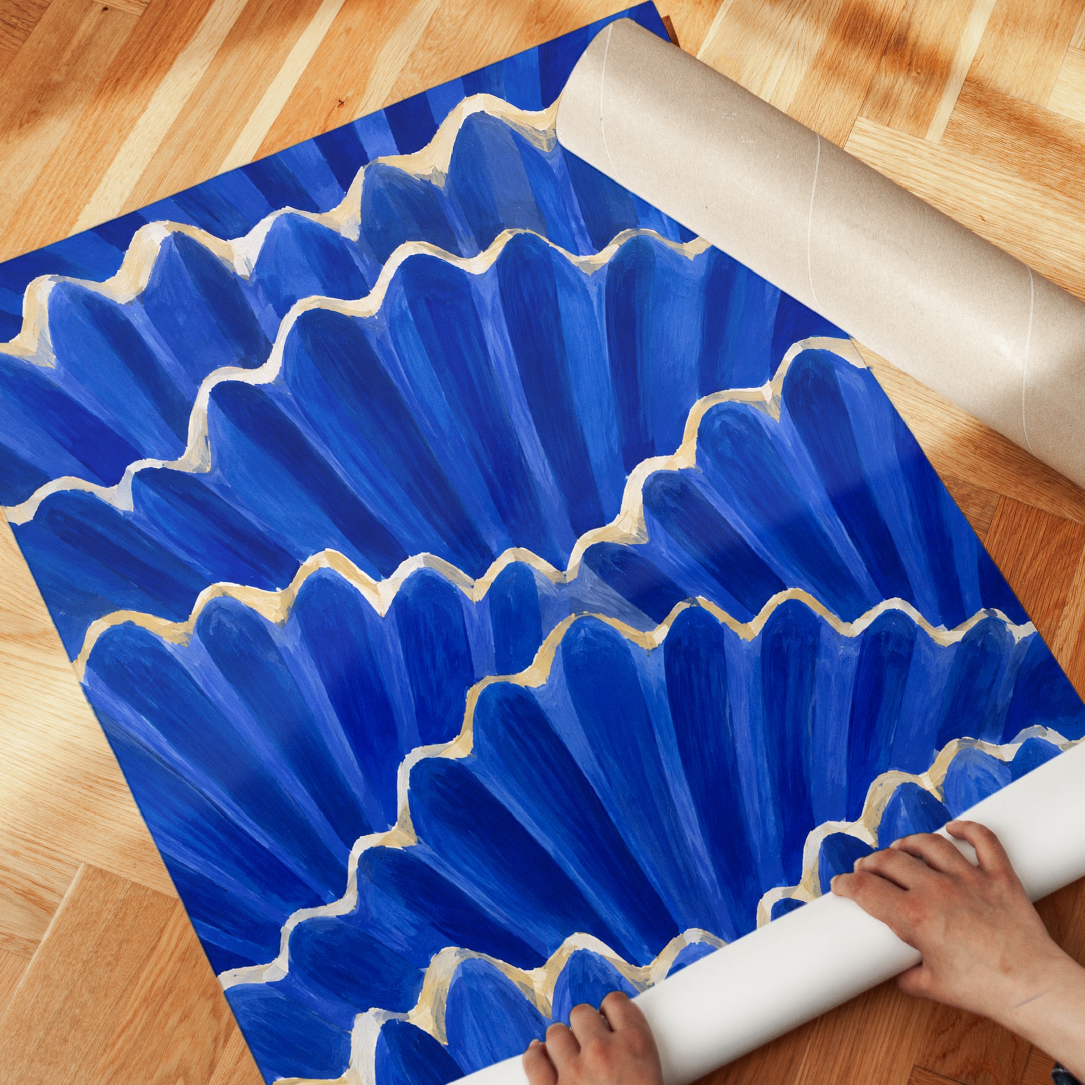 Blue Abstract Art Print – Gold Wave Wall Art - detail