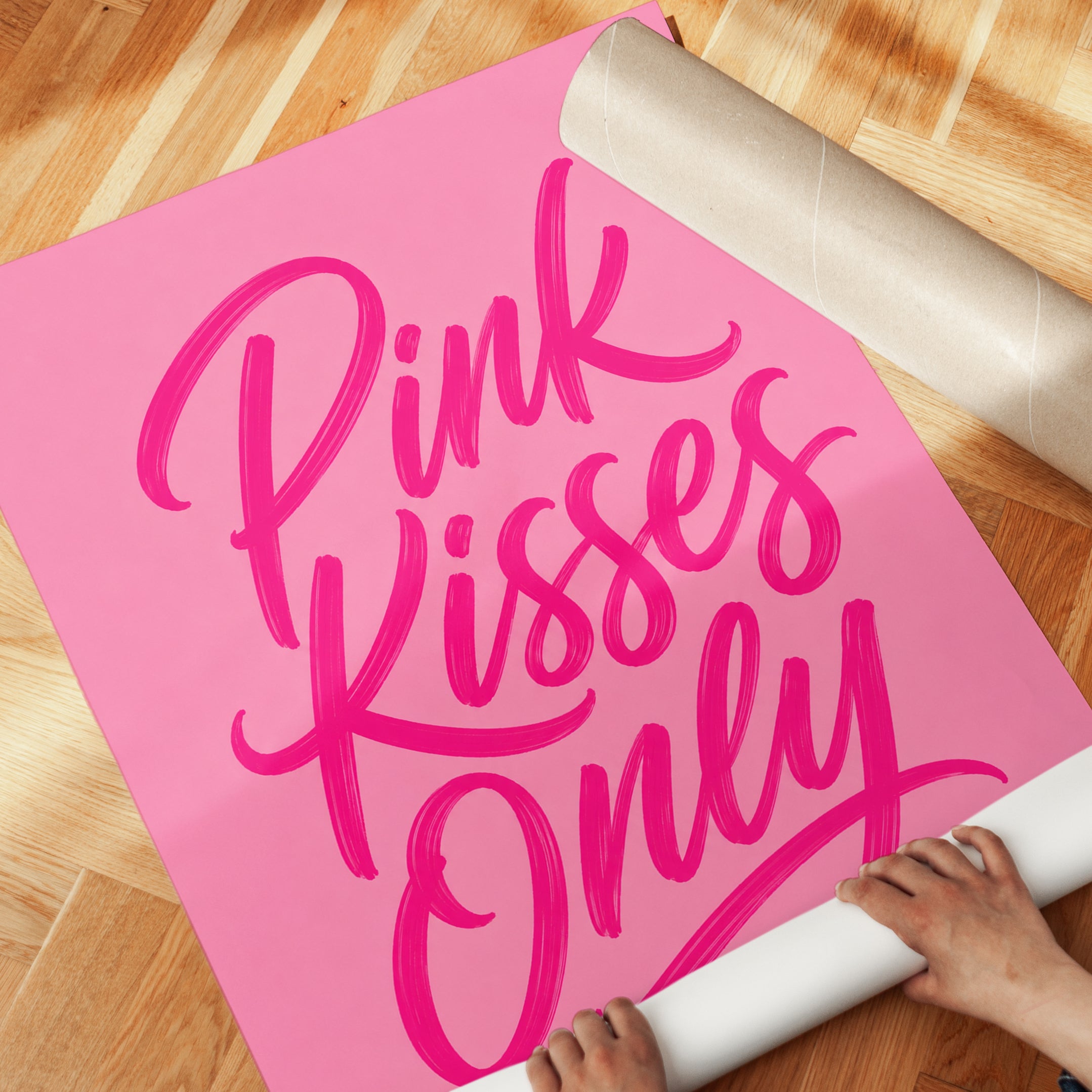 Pink Kisses Only Typography Print - detail