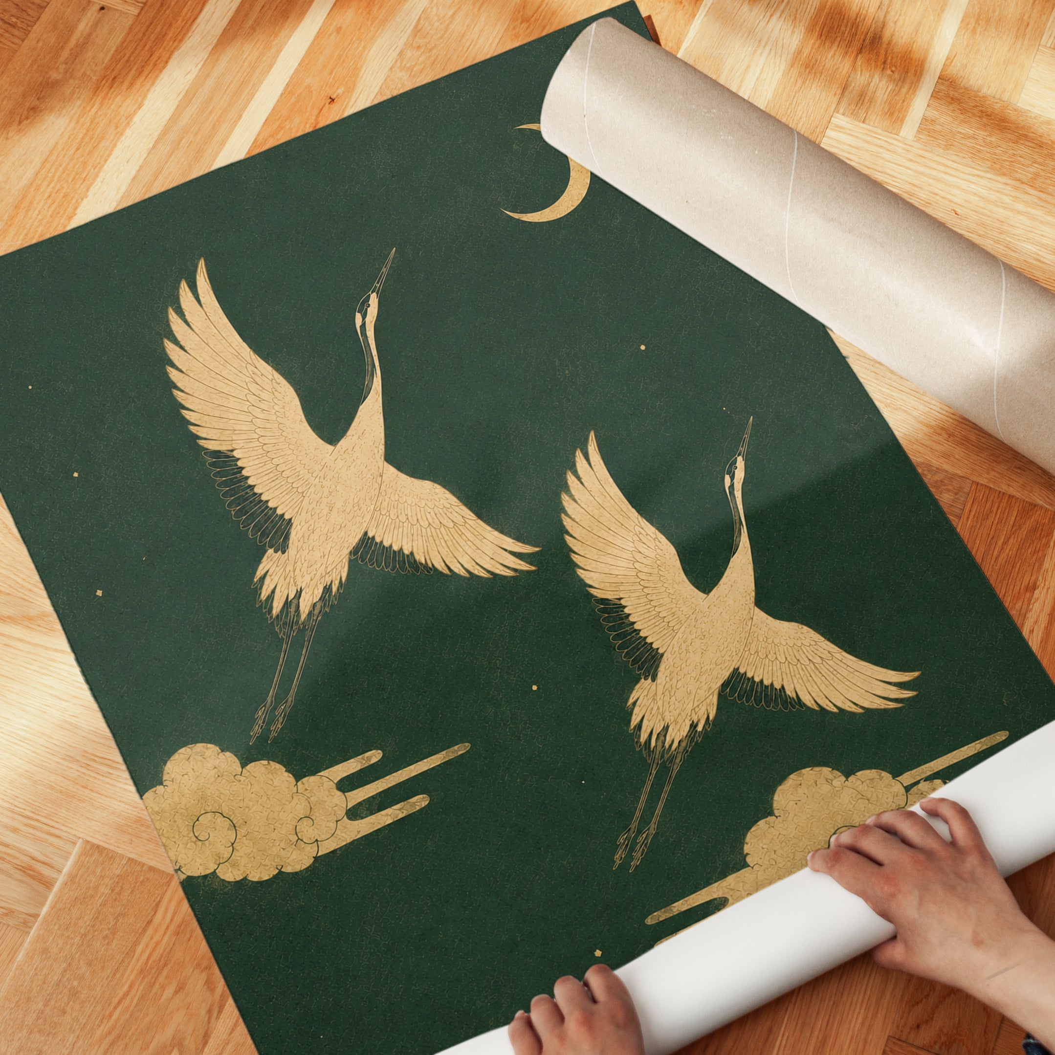 Gold Crane Art Print - detail