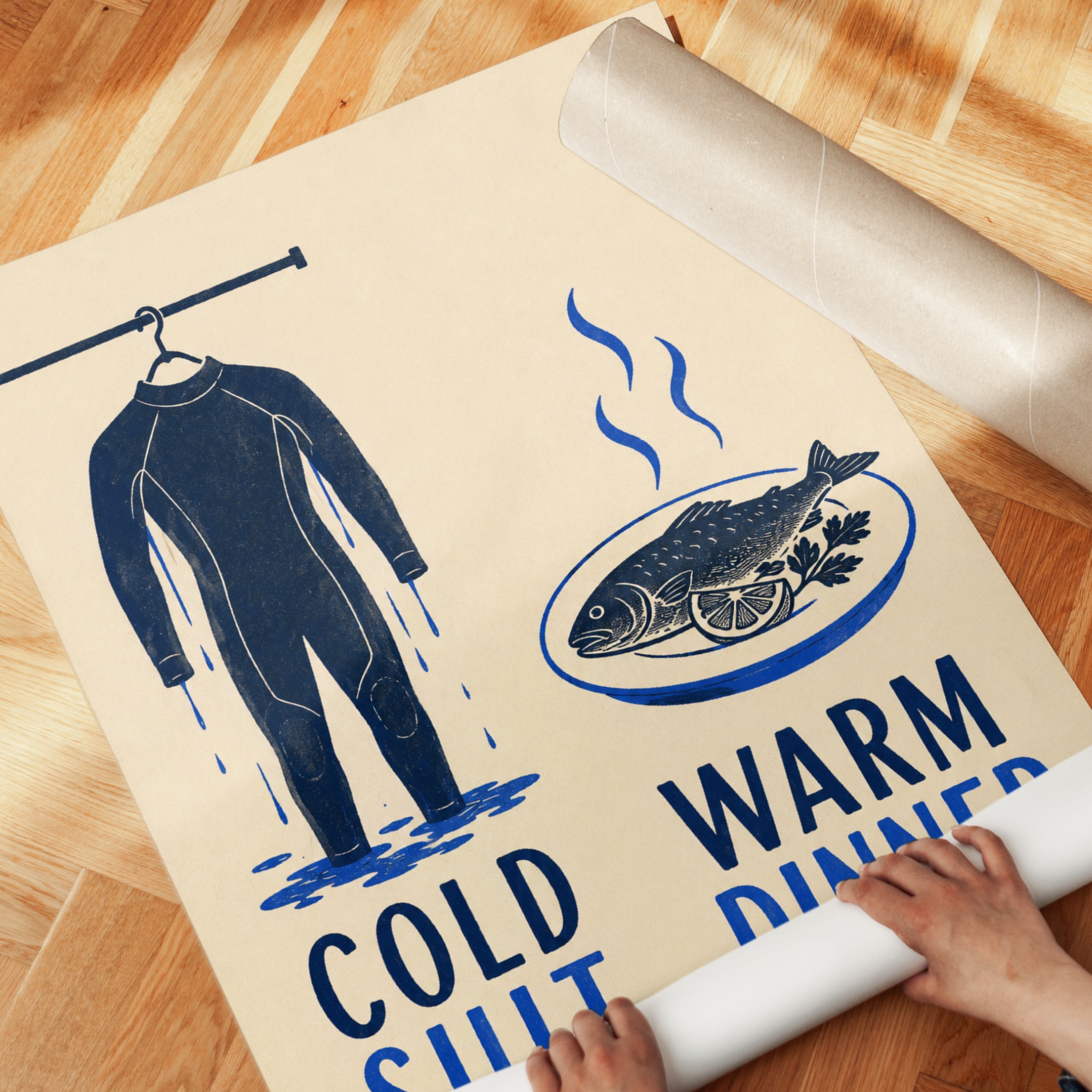 Kitchen Wall Art – Wetsuit and Fish Print - detail