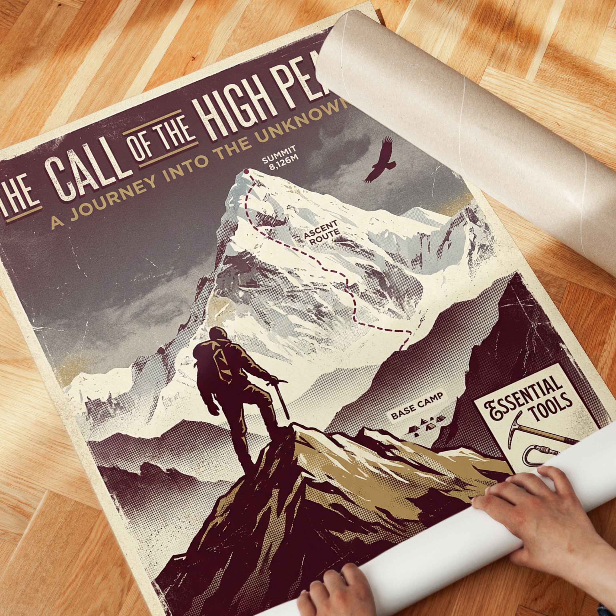 Vintage Mountain Climbing Poster Print — Retro North Face Expedition - detail