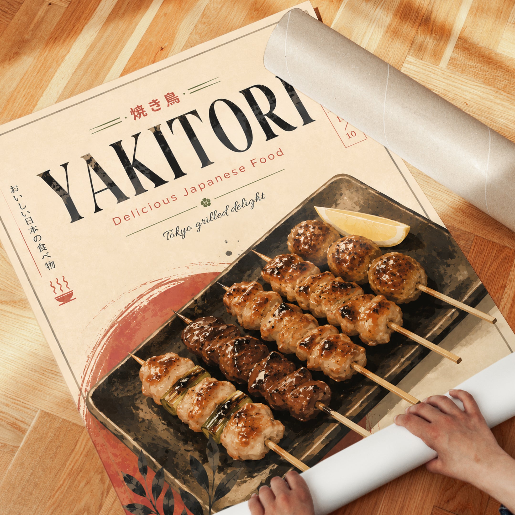 Yakitori Japanese Print: Vintage Tokyo Food Poster - detail