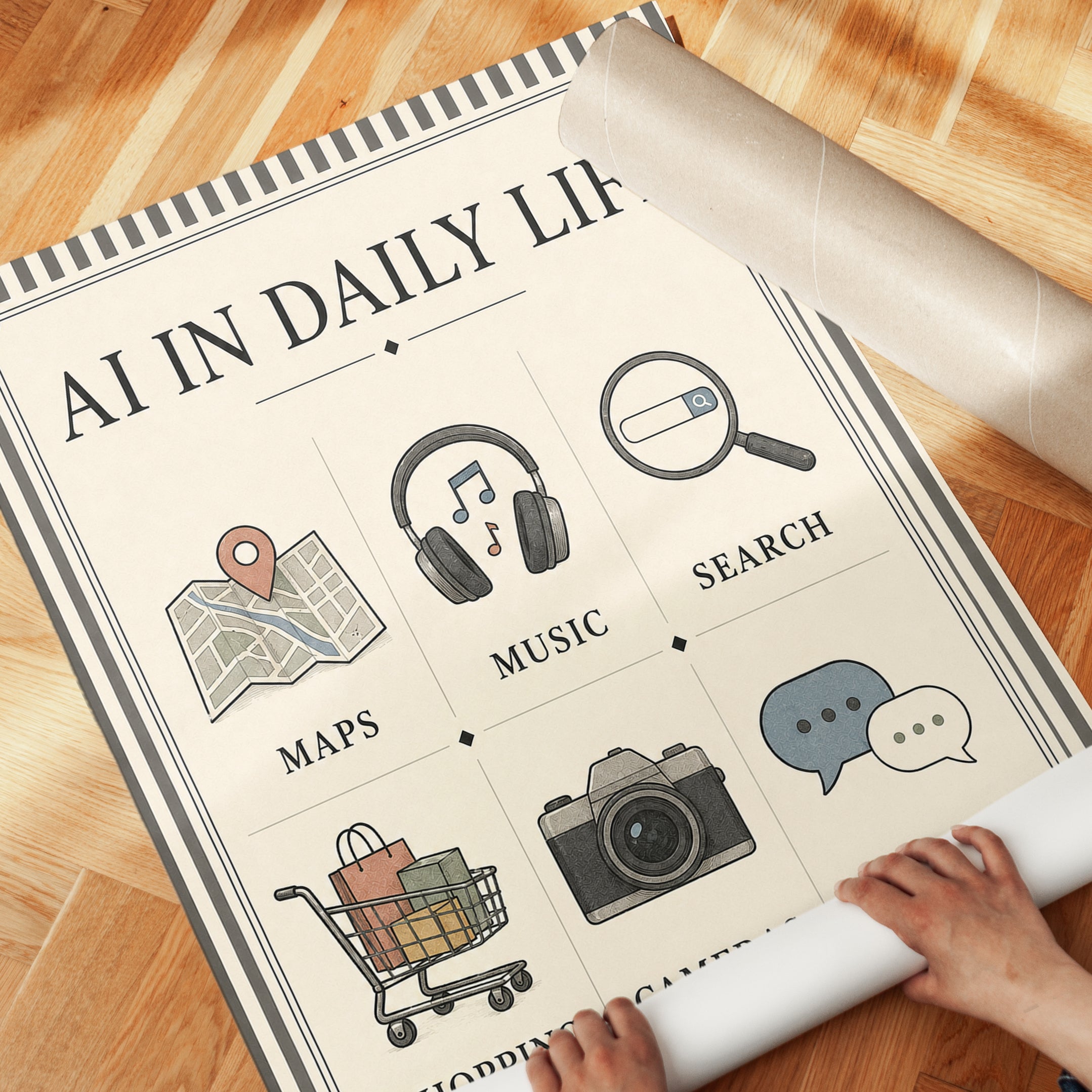 AI In Daily Life Poster: Vintage Technology Infographic Print - detail