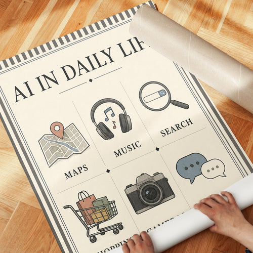 AI In Daily Life Poster: Vintage Technology Infographic Print - detail