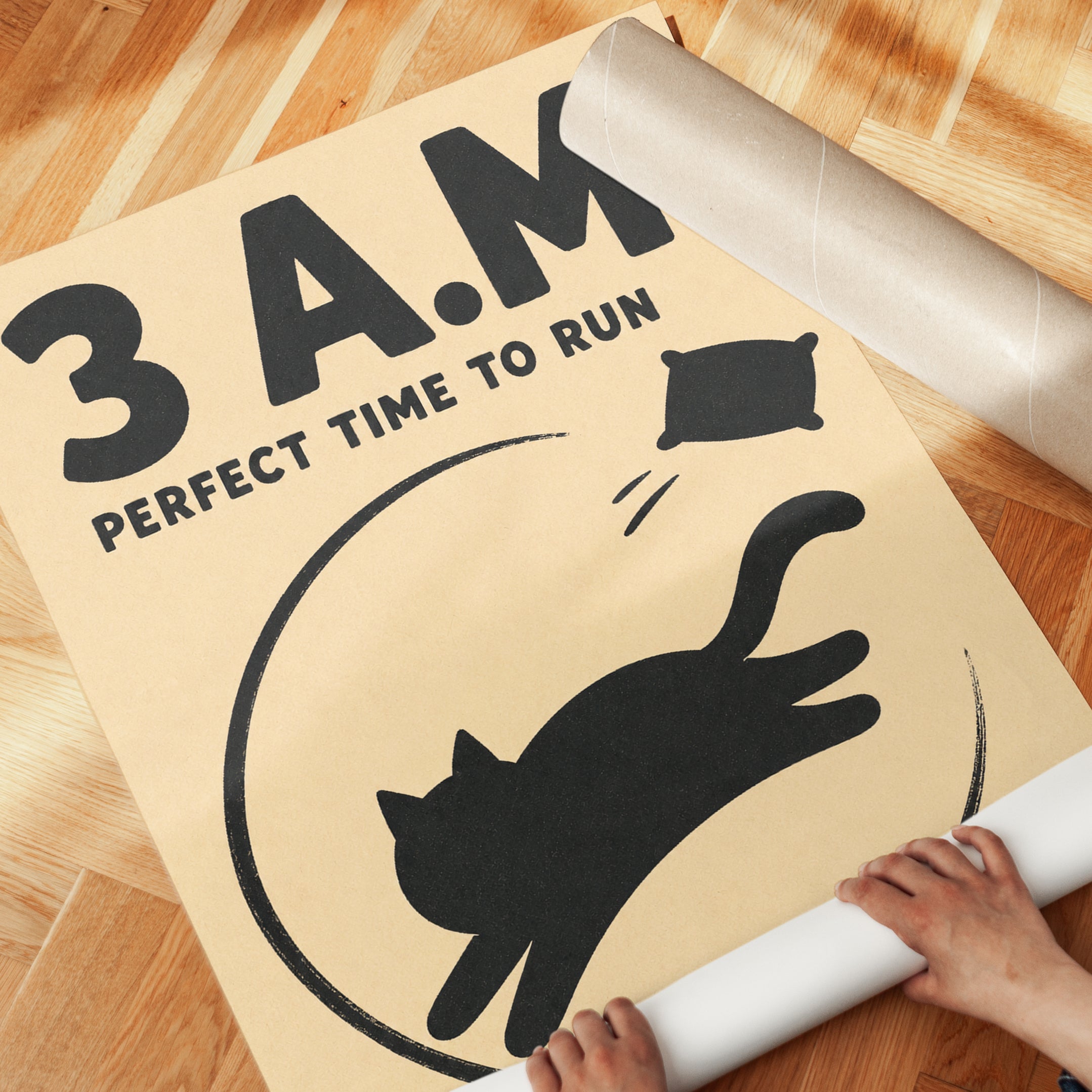 Funny Cat Print – 3AM Running Silhouette - detail