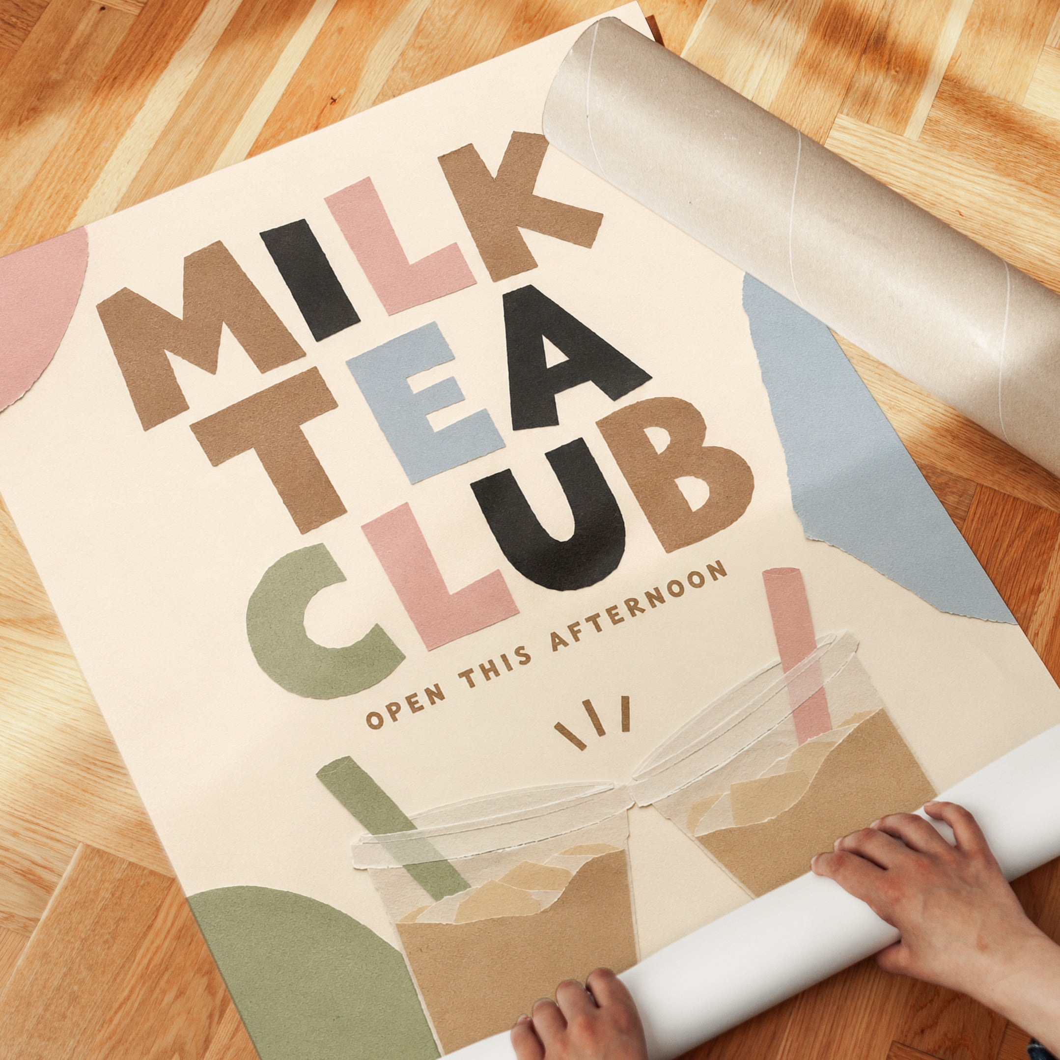 Milk Tea Club Poster: Retro Bubble Tea Typography Art Print - detail