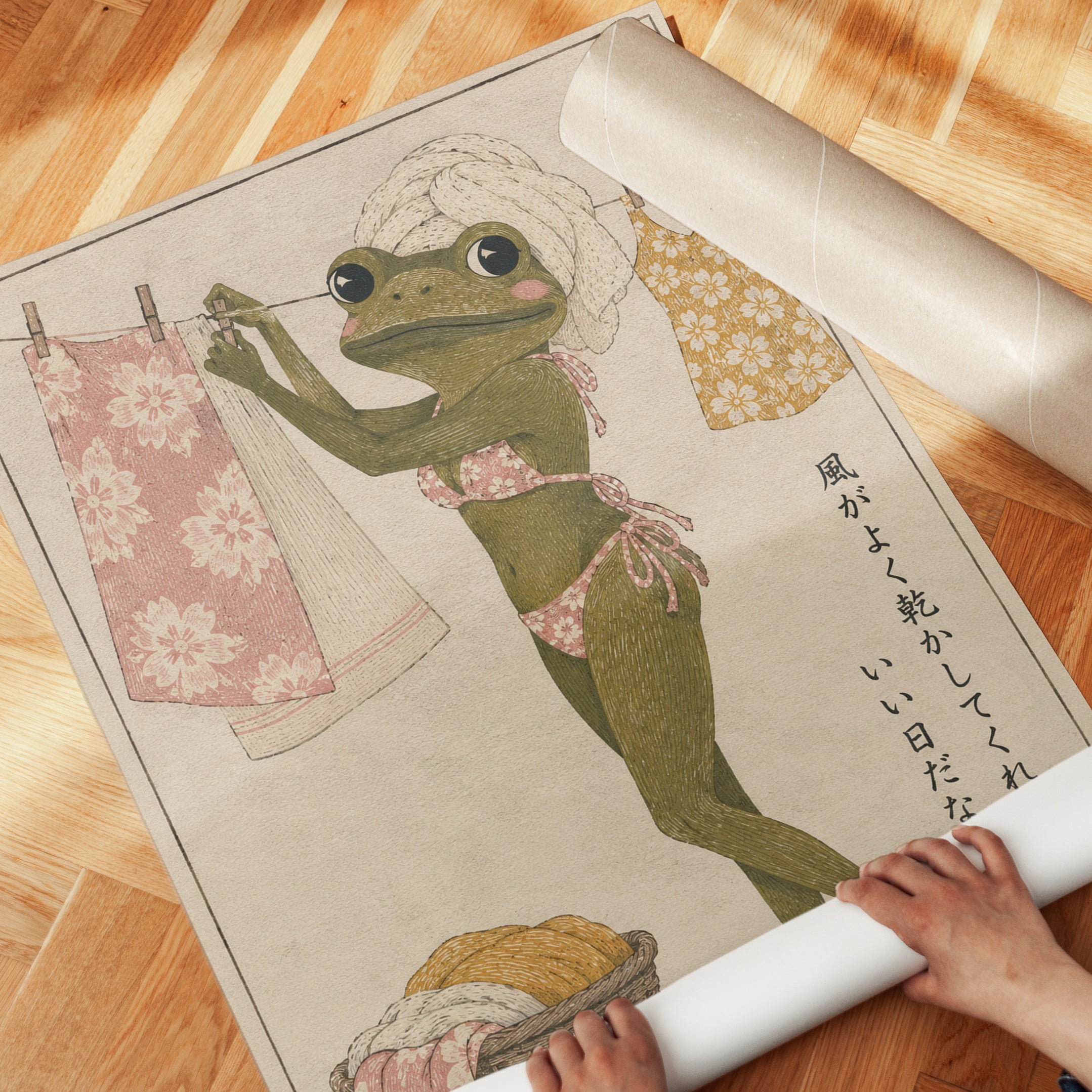 Japanese Frog Laundry Art - detail