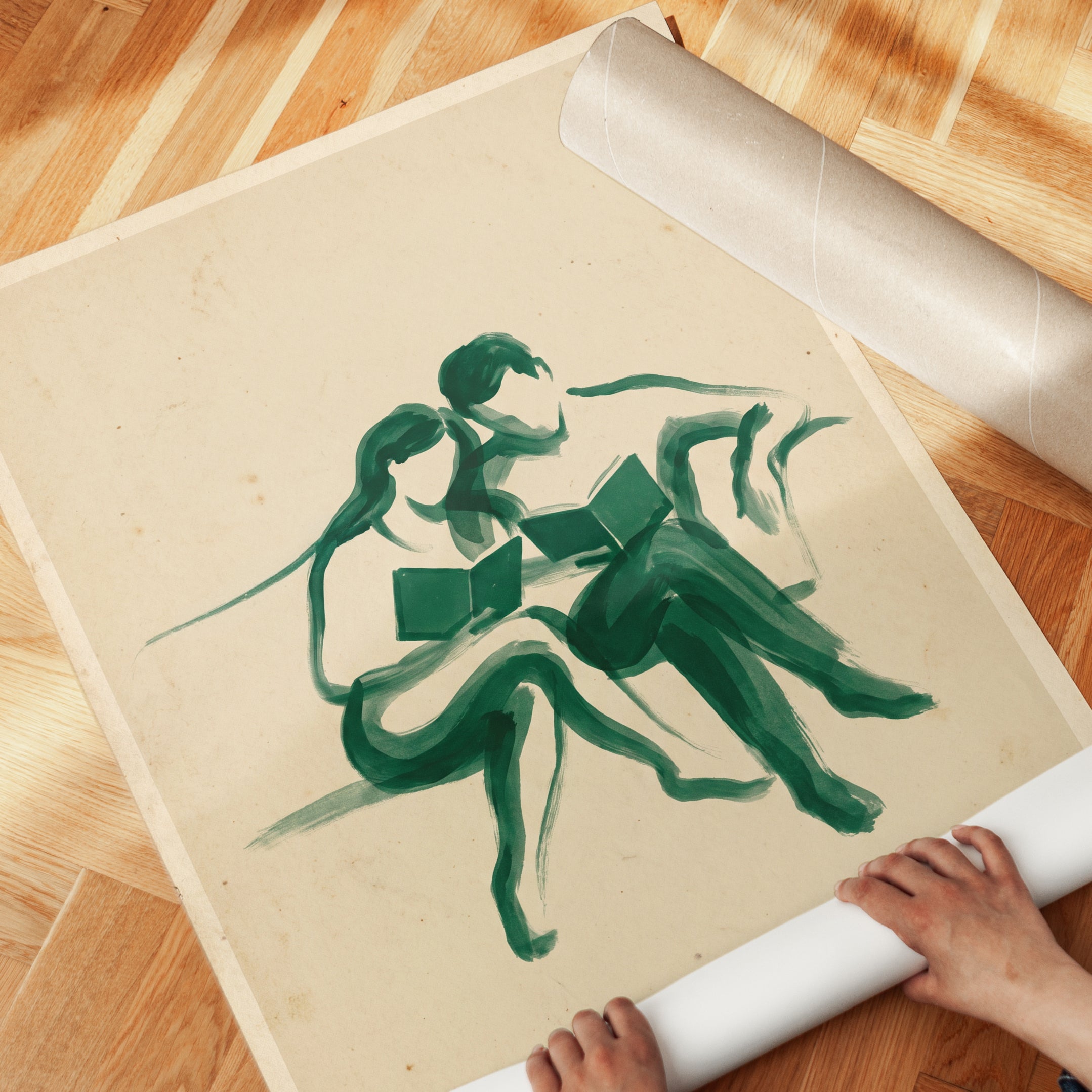 Couple Reading Print – Minimalist Wall Art - detail