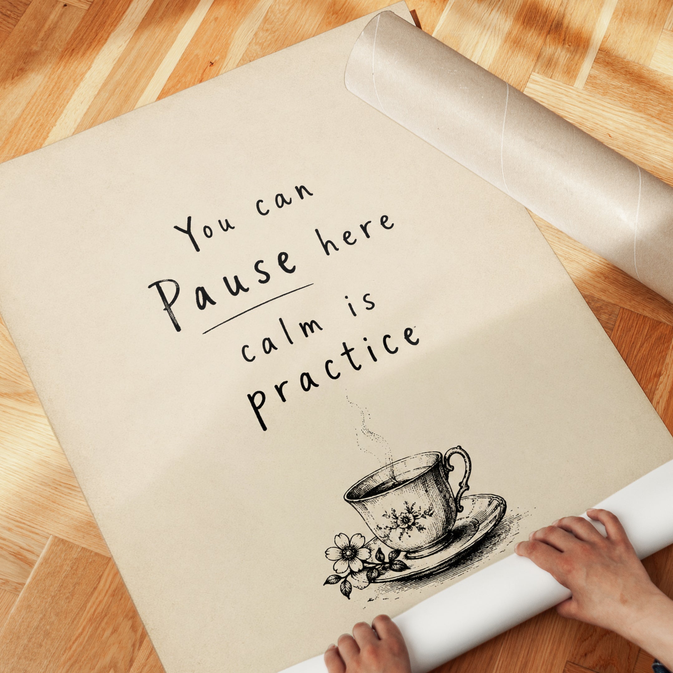 Mindfulness Wall Art: Hand-Drawn Tea Cup - detail