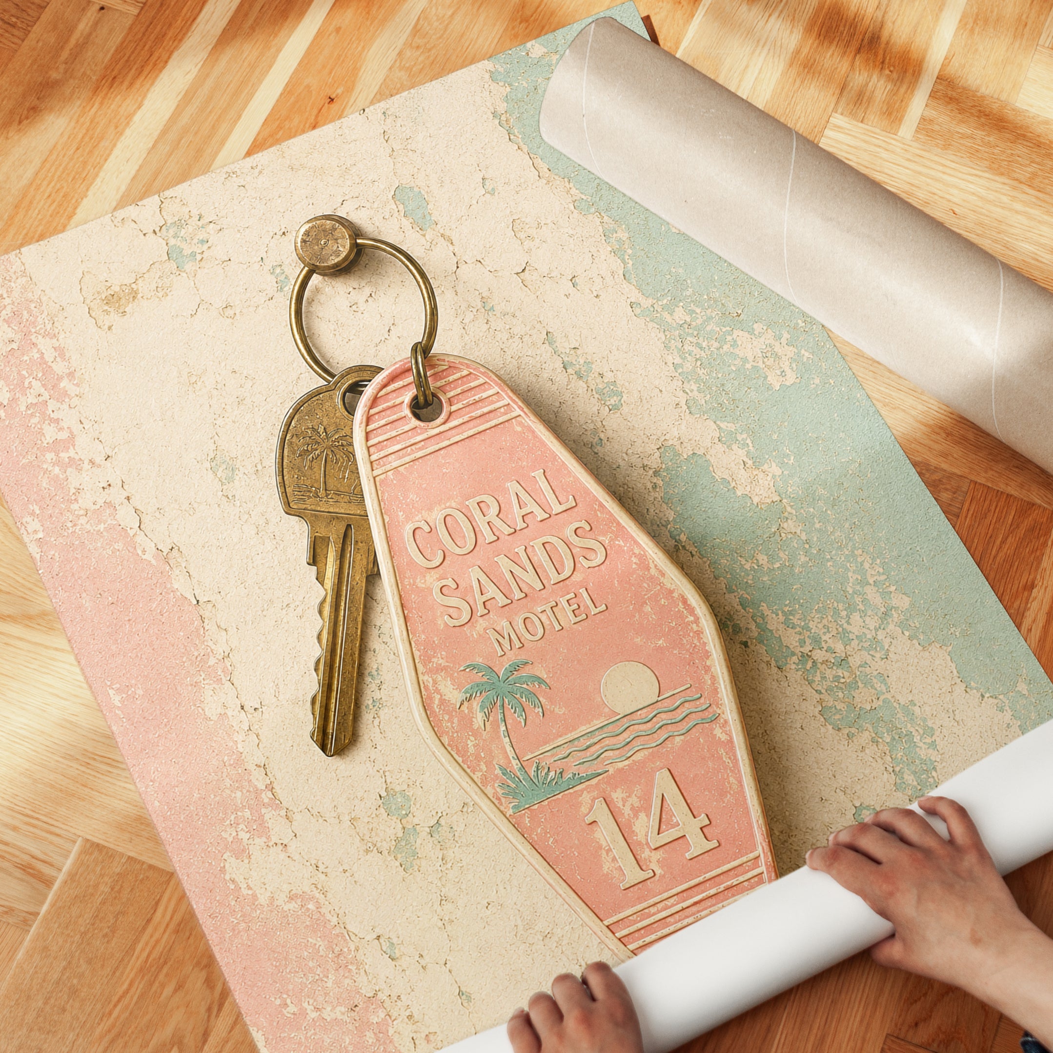 Vintage Motel Key Print – Retro Travel Wall Art - detail