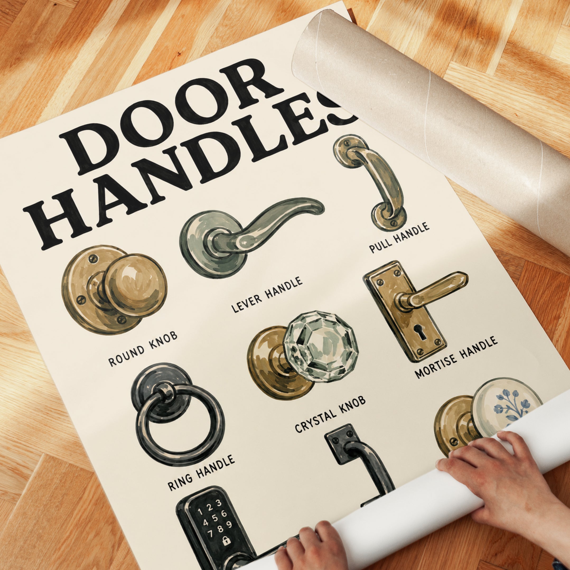 Door Handles Wall Art – Vintage Hardware Print - detail