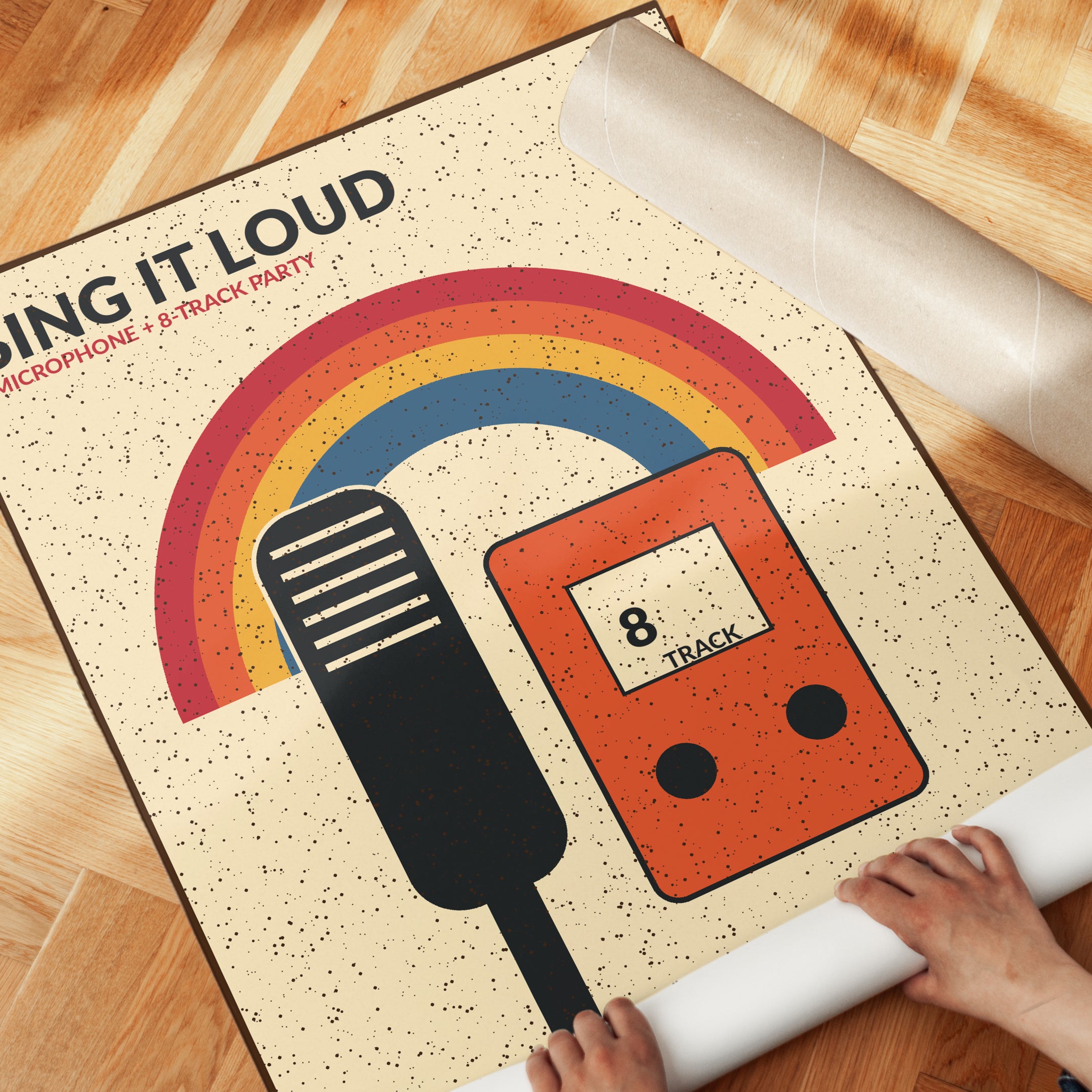 Retro Karaoke Poster: Vintage Rainbow Music Party Wall Art - detail