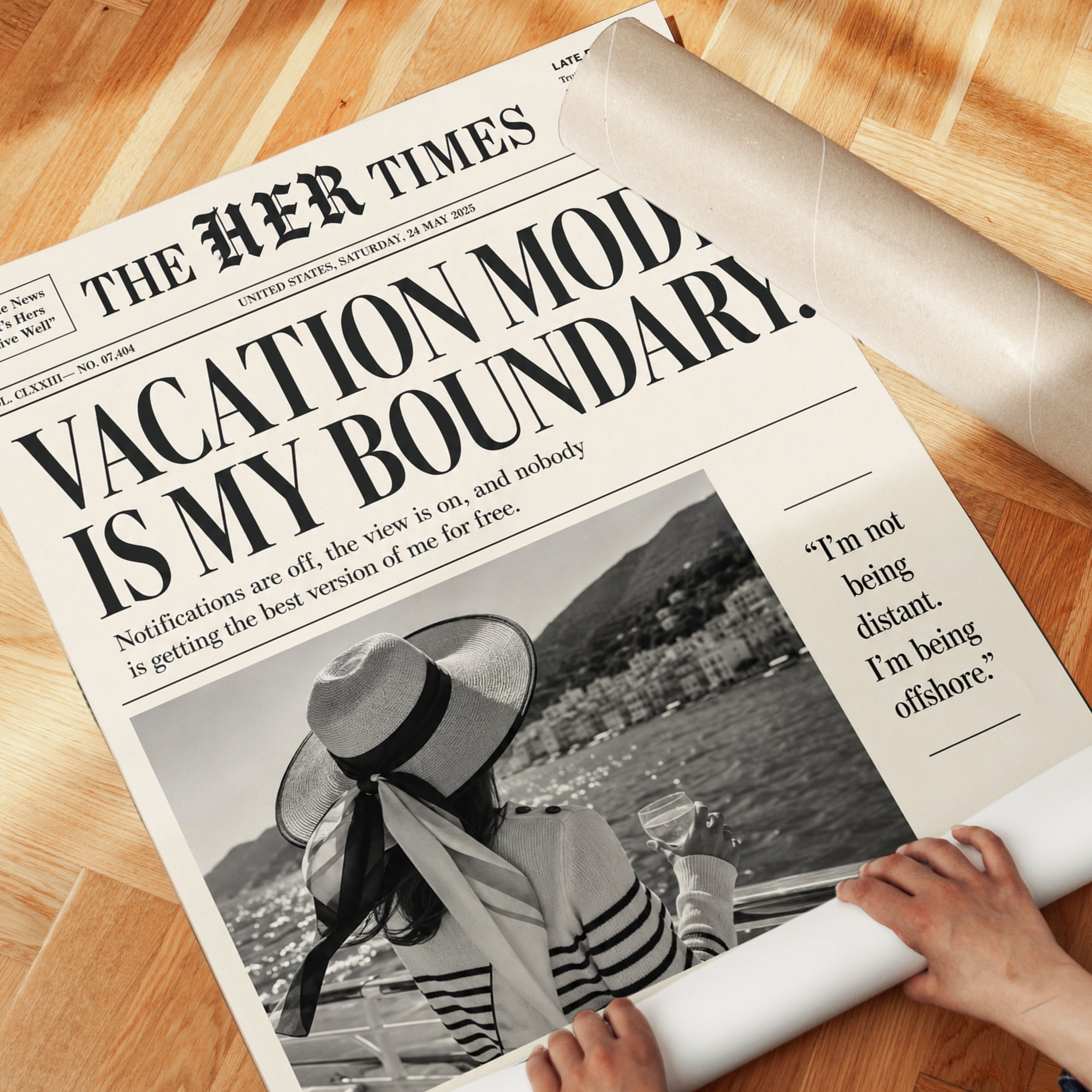 Vacation Mode Wall Art Print: Humorous Newspaper Typography - detail