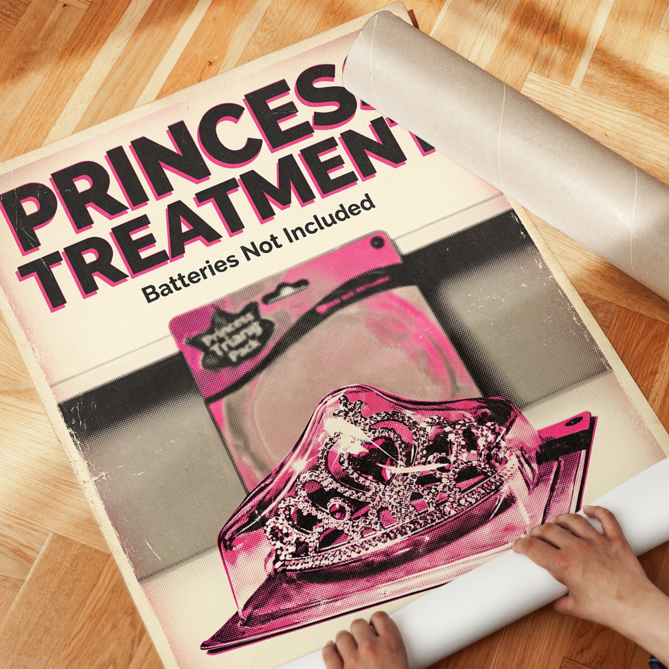 Princess Treatment Pop Art Print — Feminist Satire Pink Tiara - detail