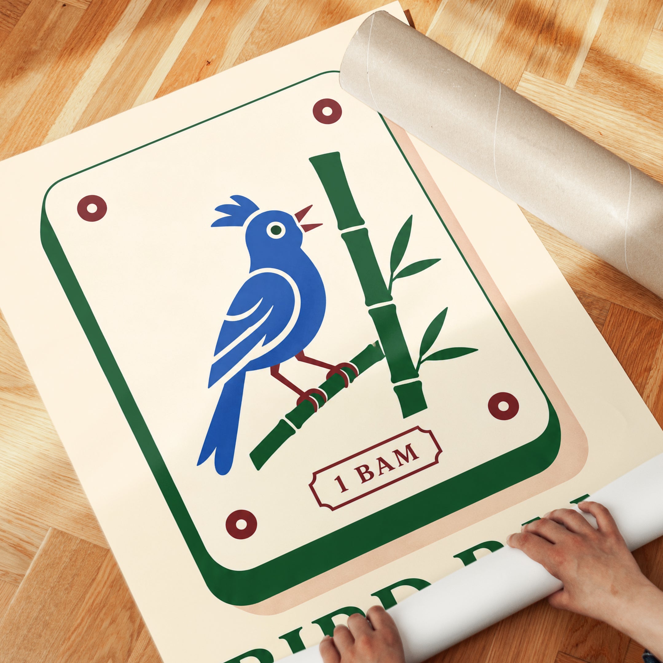 Mahjong Tile Wall Art – Bird Bam Game Room Print - detail