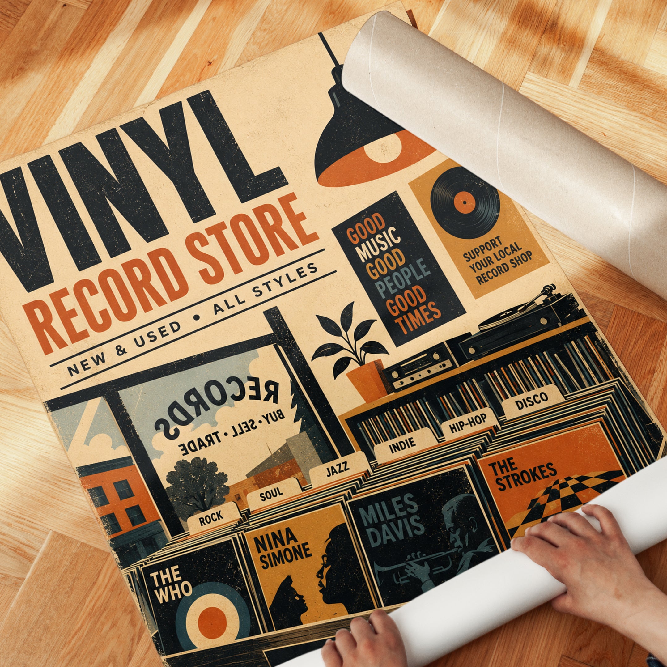 Vinyl Record Store Poster – Retro Music Print - detail