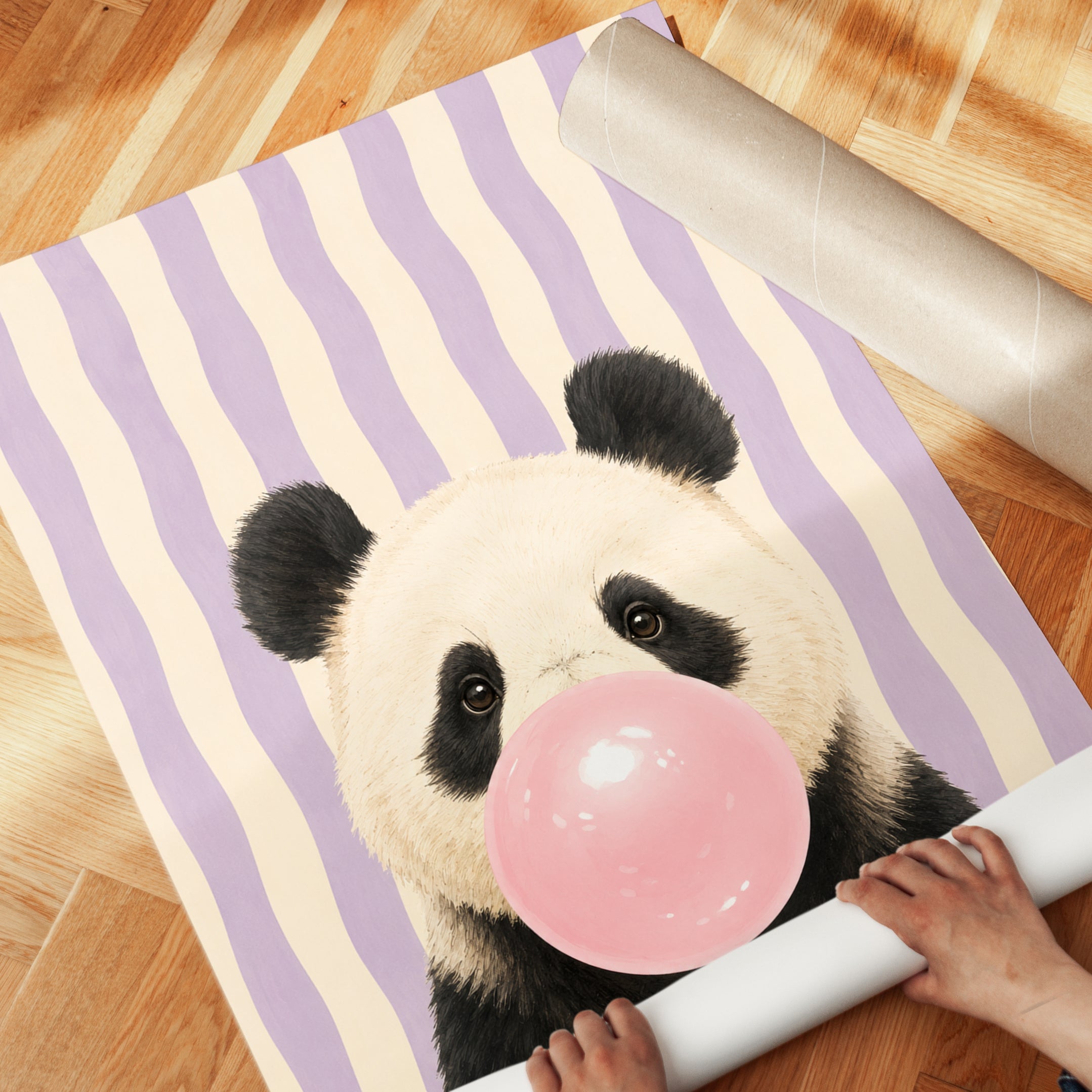 Panda Bubble Gum Print – Nursery Wall Art - detail