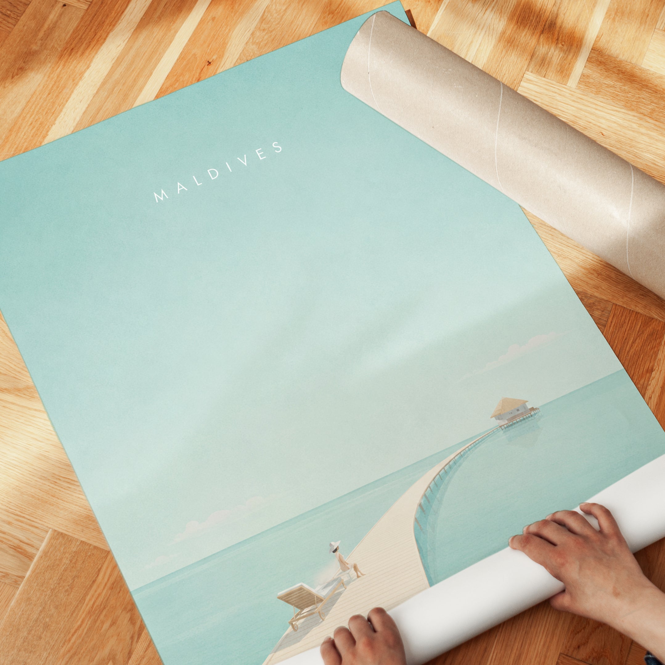 Maldives Boardwalk Poster: Minimalist Turquoise Ocean Print - detail