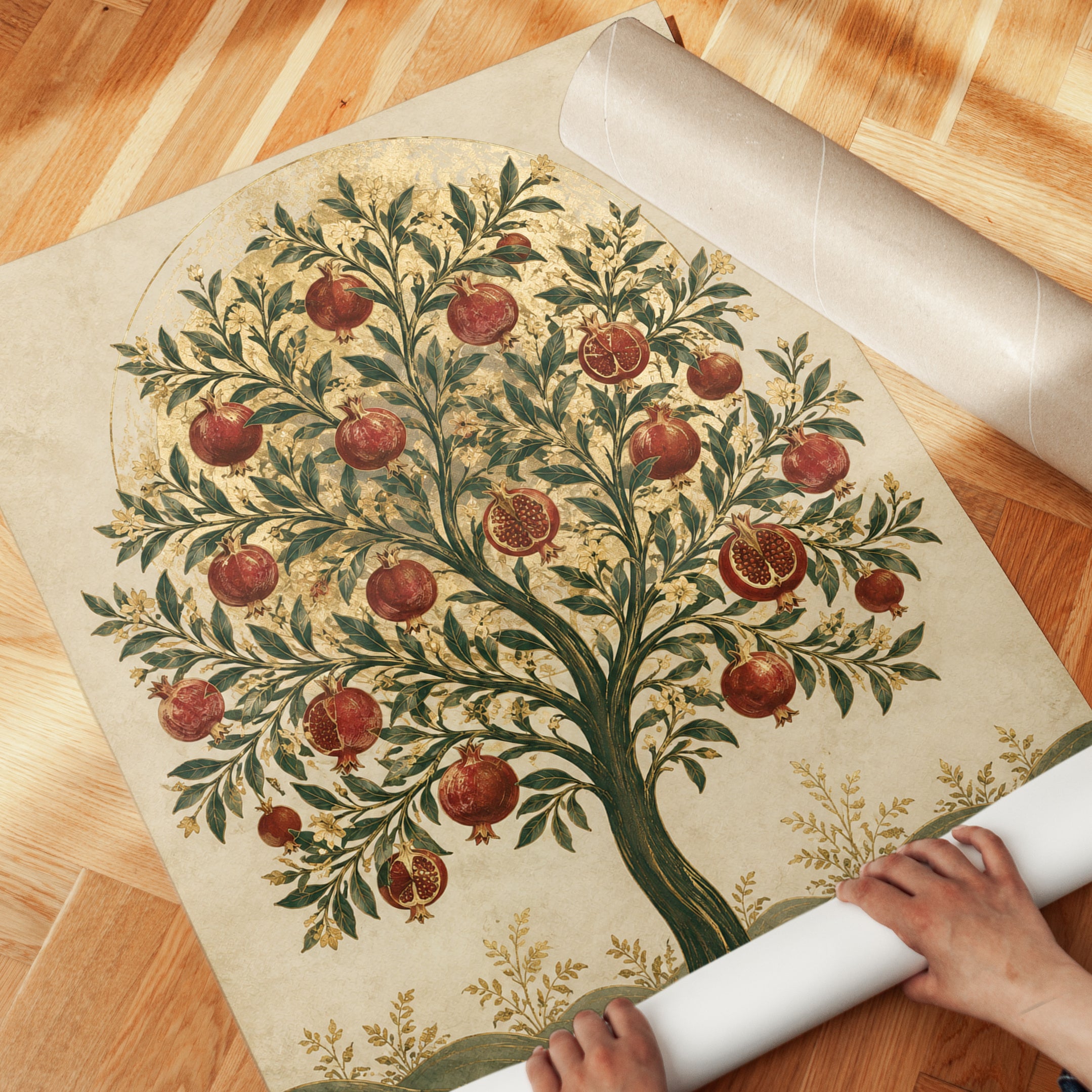 Pomegranate Tree Folk Art Print - detail