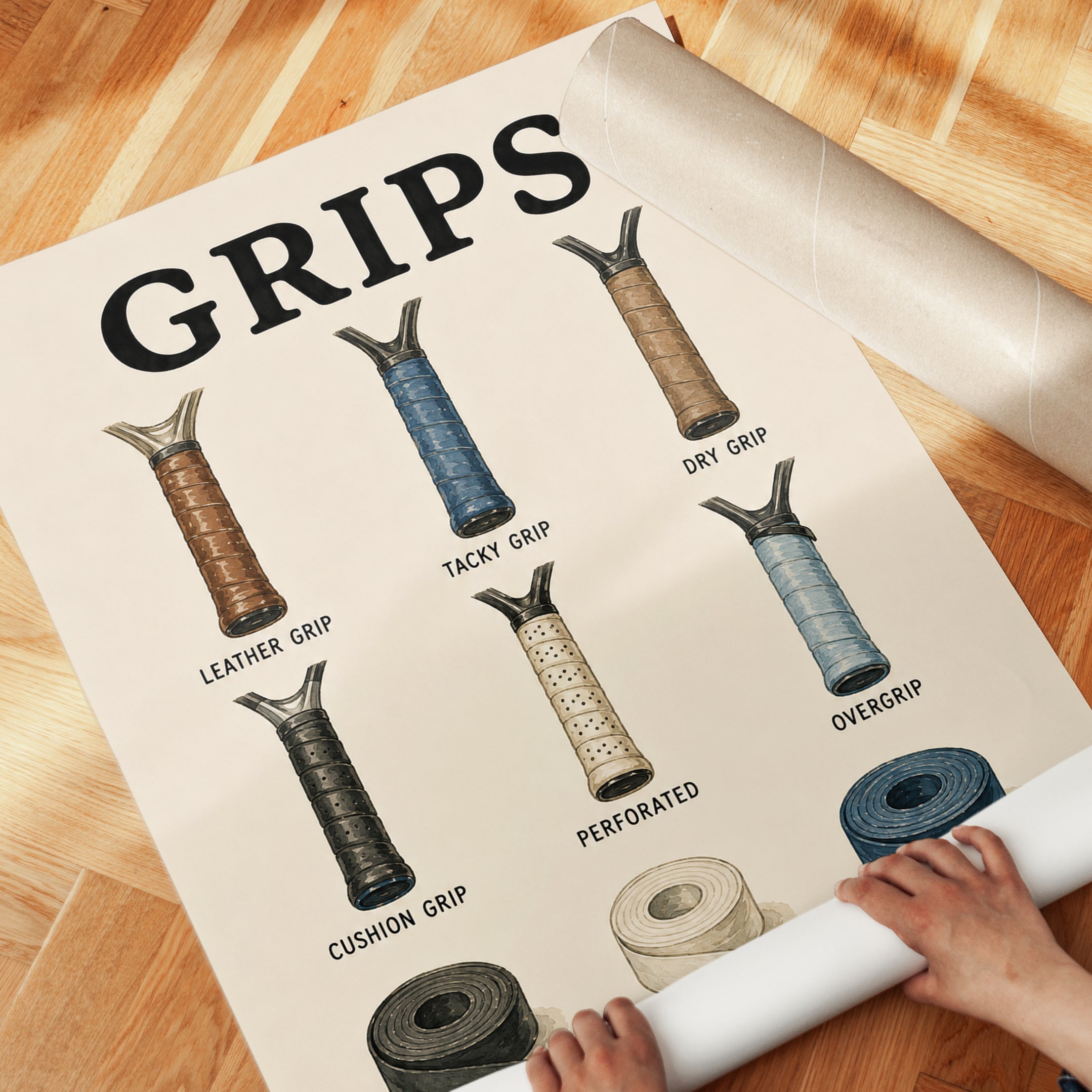 Tennis Racket Grips Wall Art: Vintage Sports Illustration - detail