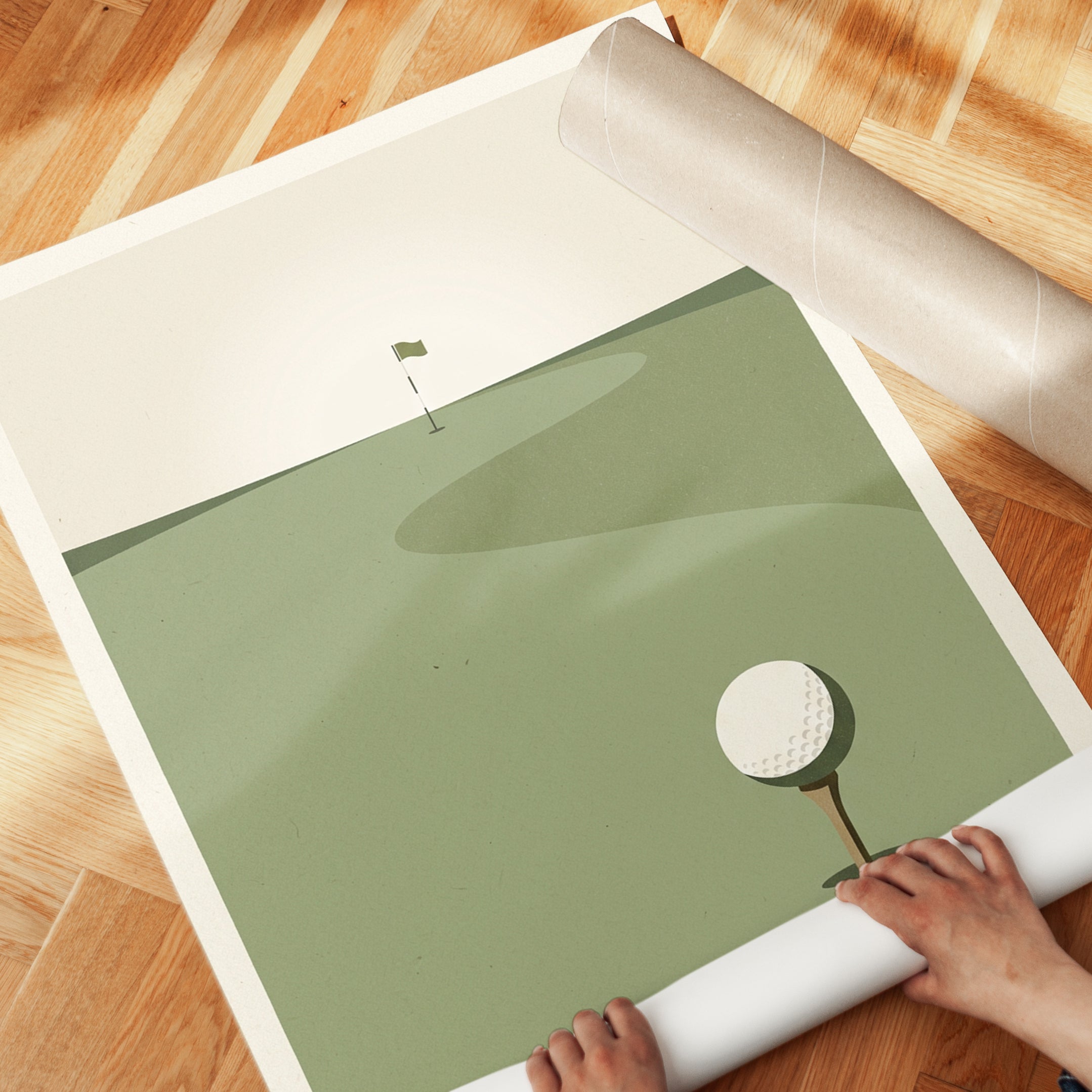 Minimalist Golf Course Art Print: Green Fairway Design - detail