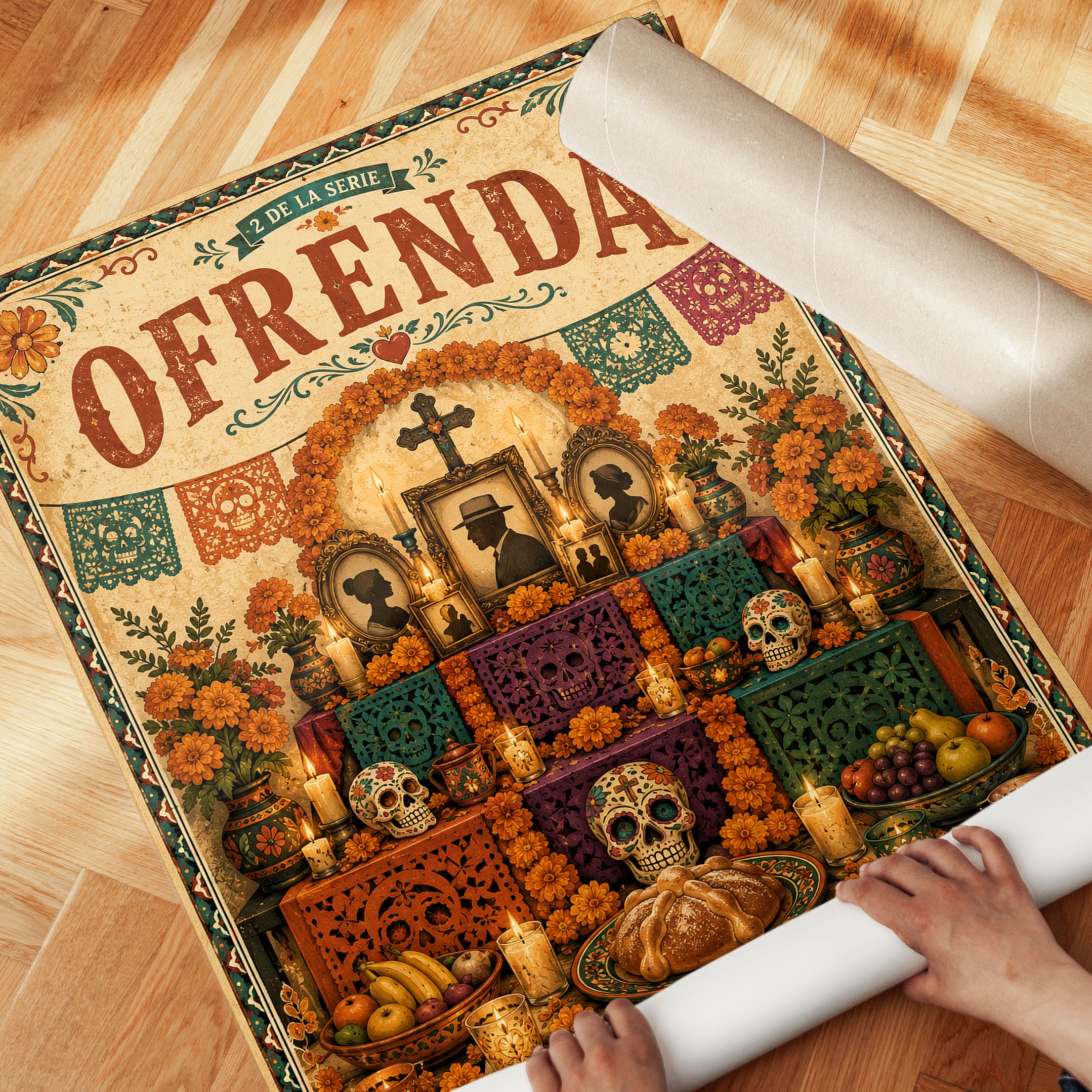 Dia de los Muertos Ofrenda Art Print: Mexican Folk Art Altar - detail