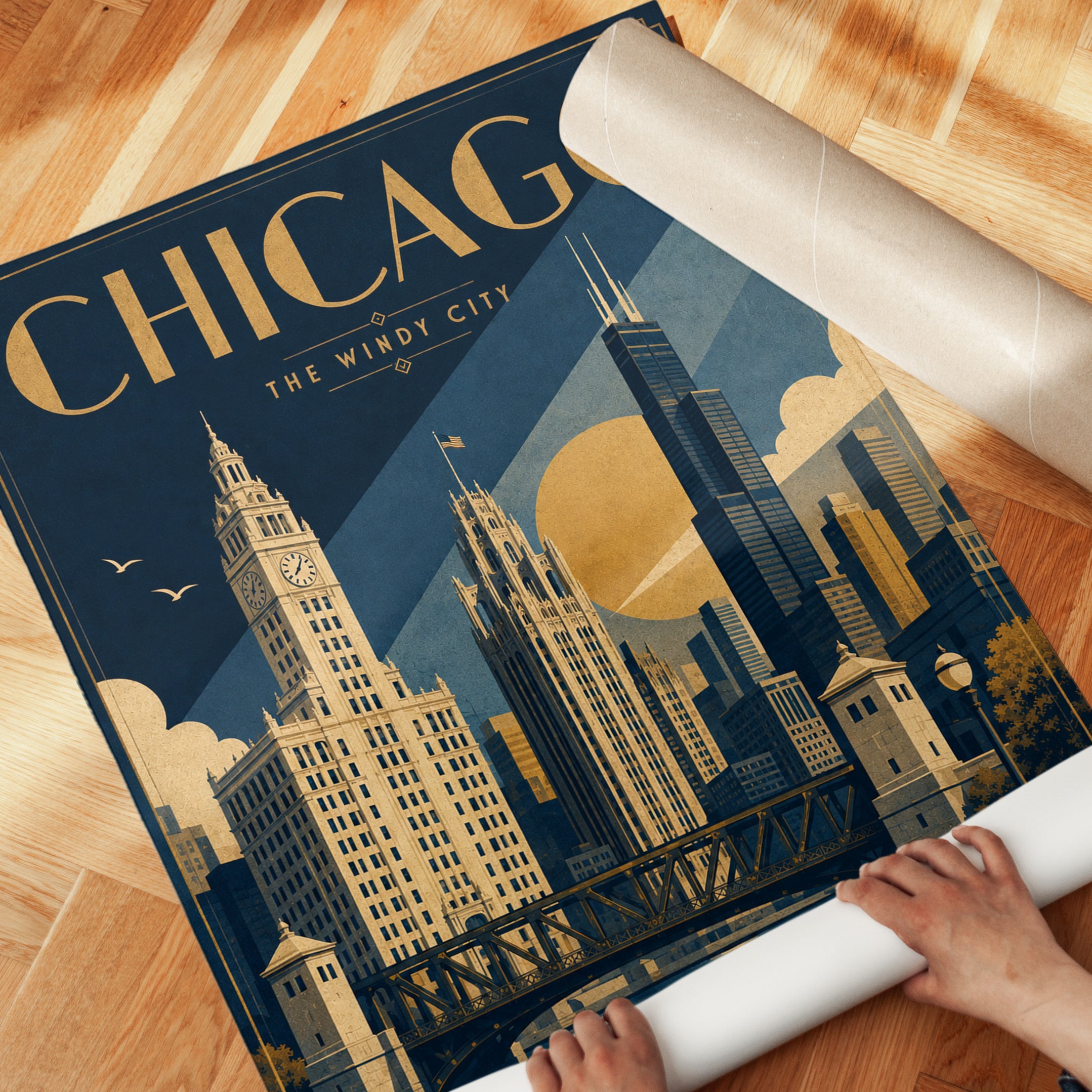 Chicago Travel Poster – Vintage Art Deco Wall Art - detail