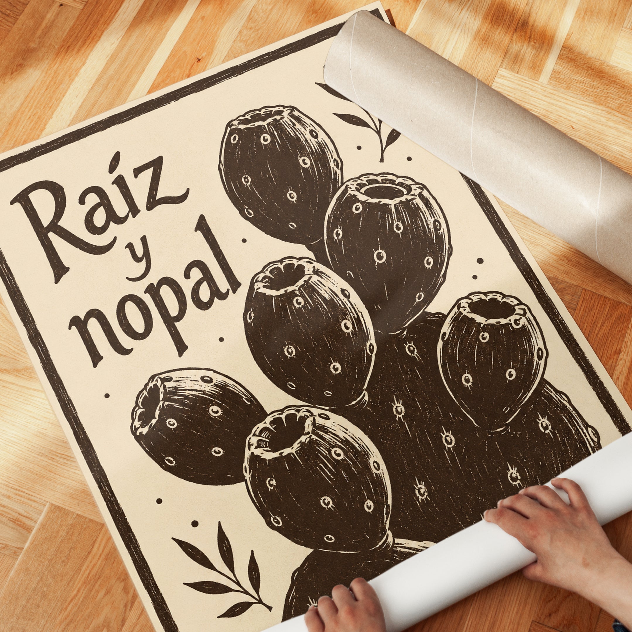Vintage Cactus Botanical Print: Retro Spanish Nopal Art Poster - detail