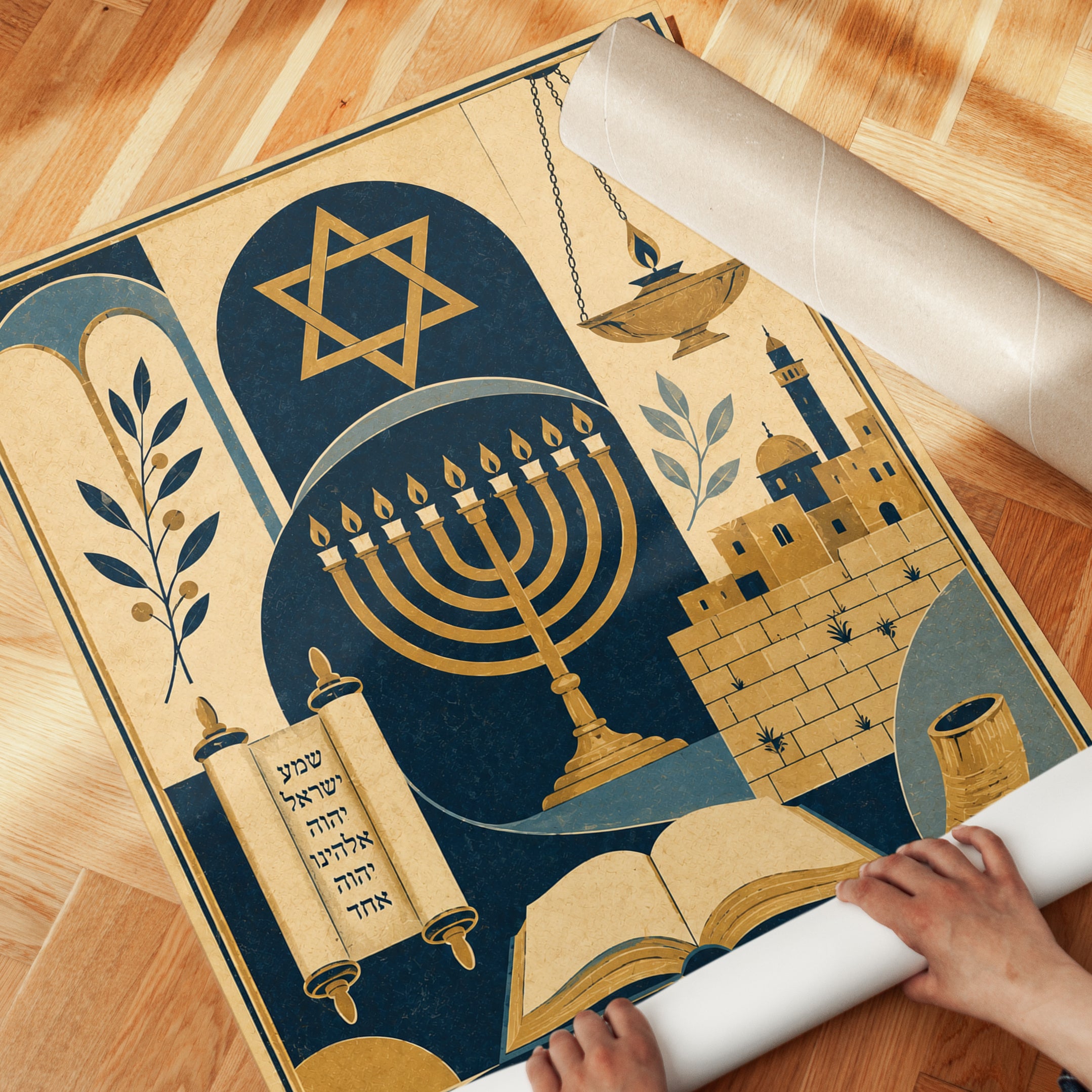 Judaic Wall Art – Jewish Symbols Print - detail