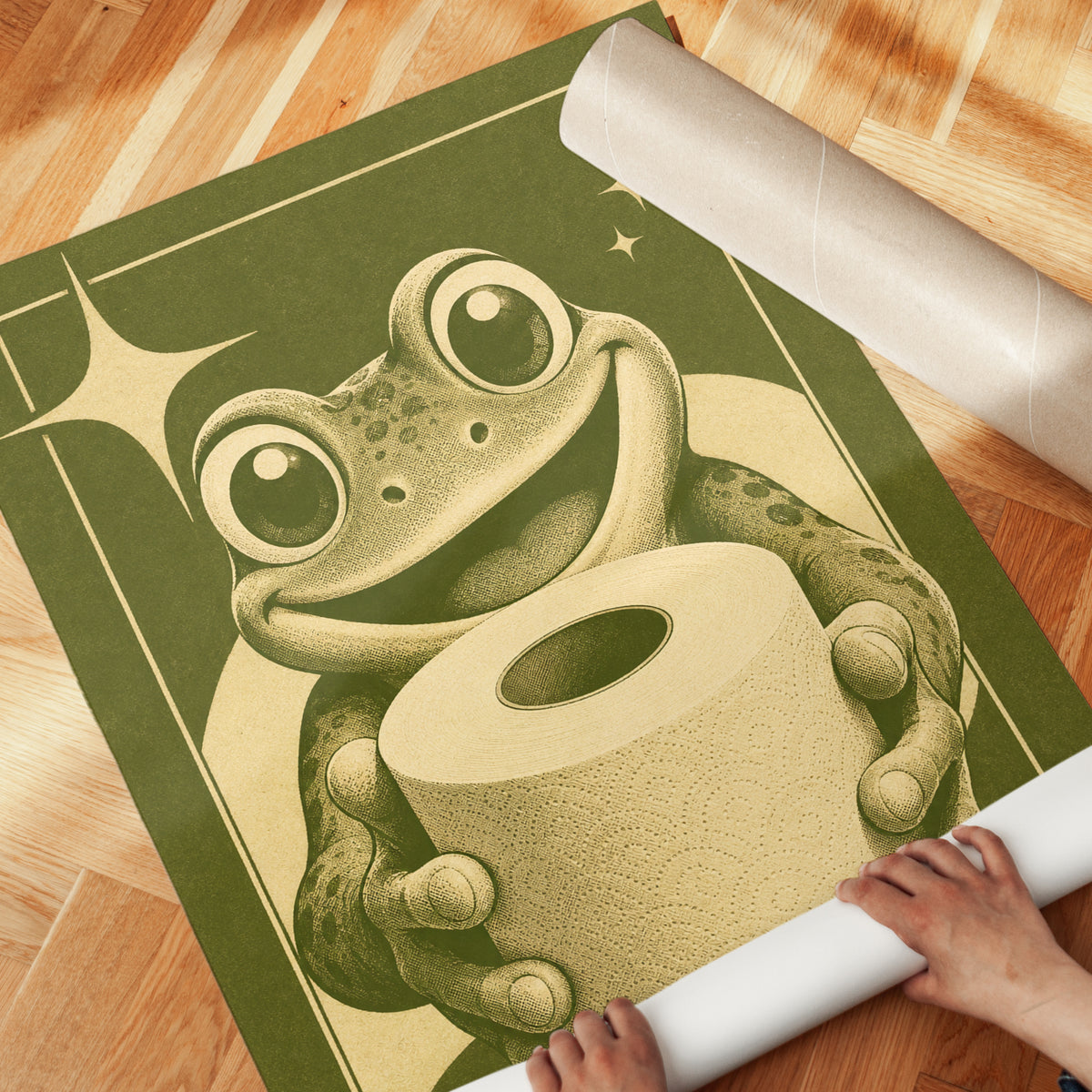 Retro Frog Bathroom Print: 1970s Mid-Century Illustration - detail