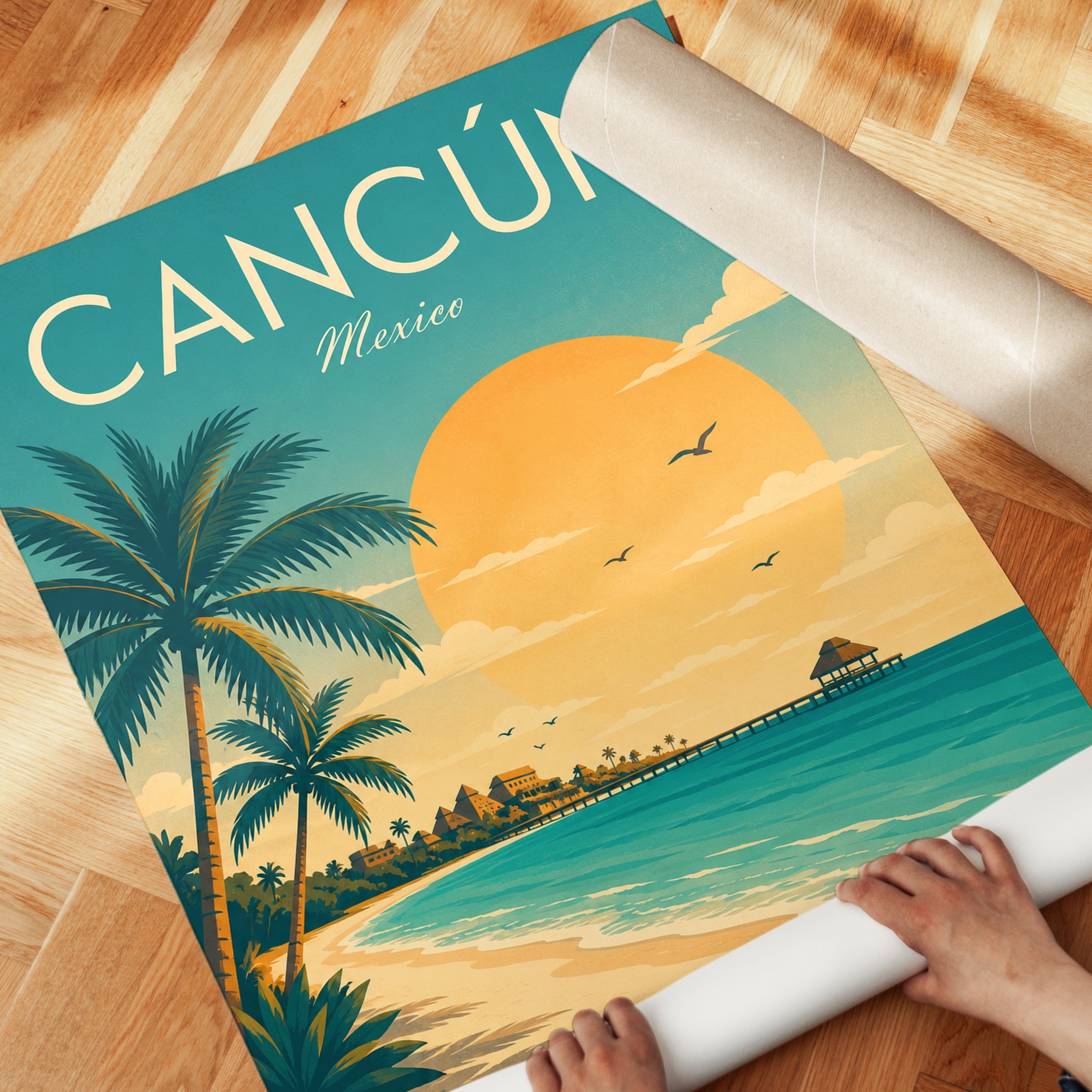 Mexico Travel Poster – Cancun Beach Print - detail