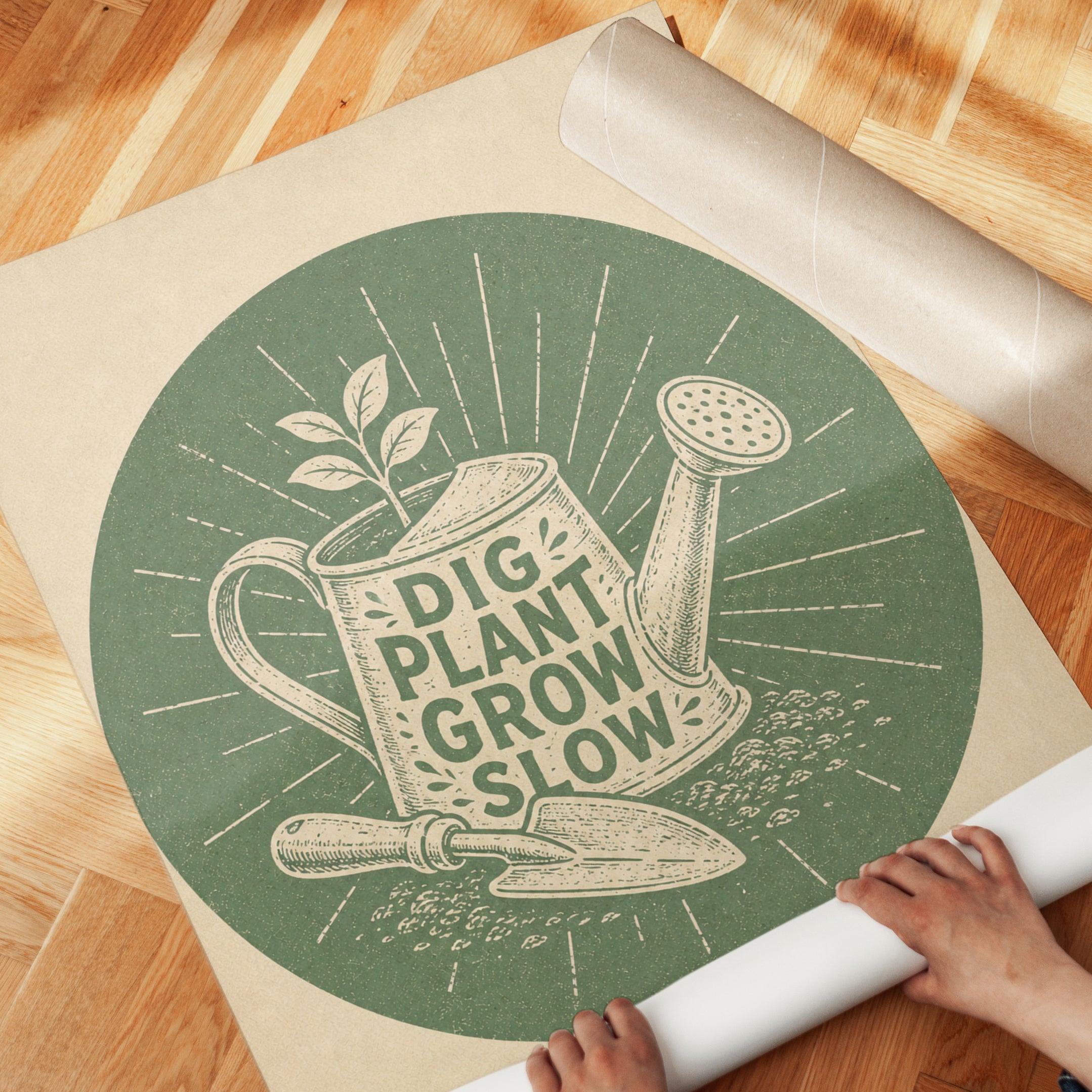 Dig Plant Grow Slow Poster: Vintage Gardening Art Print - detail