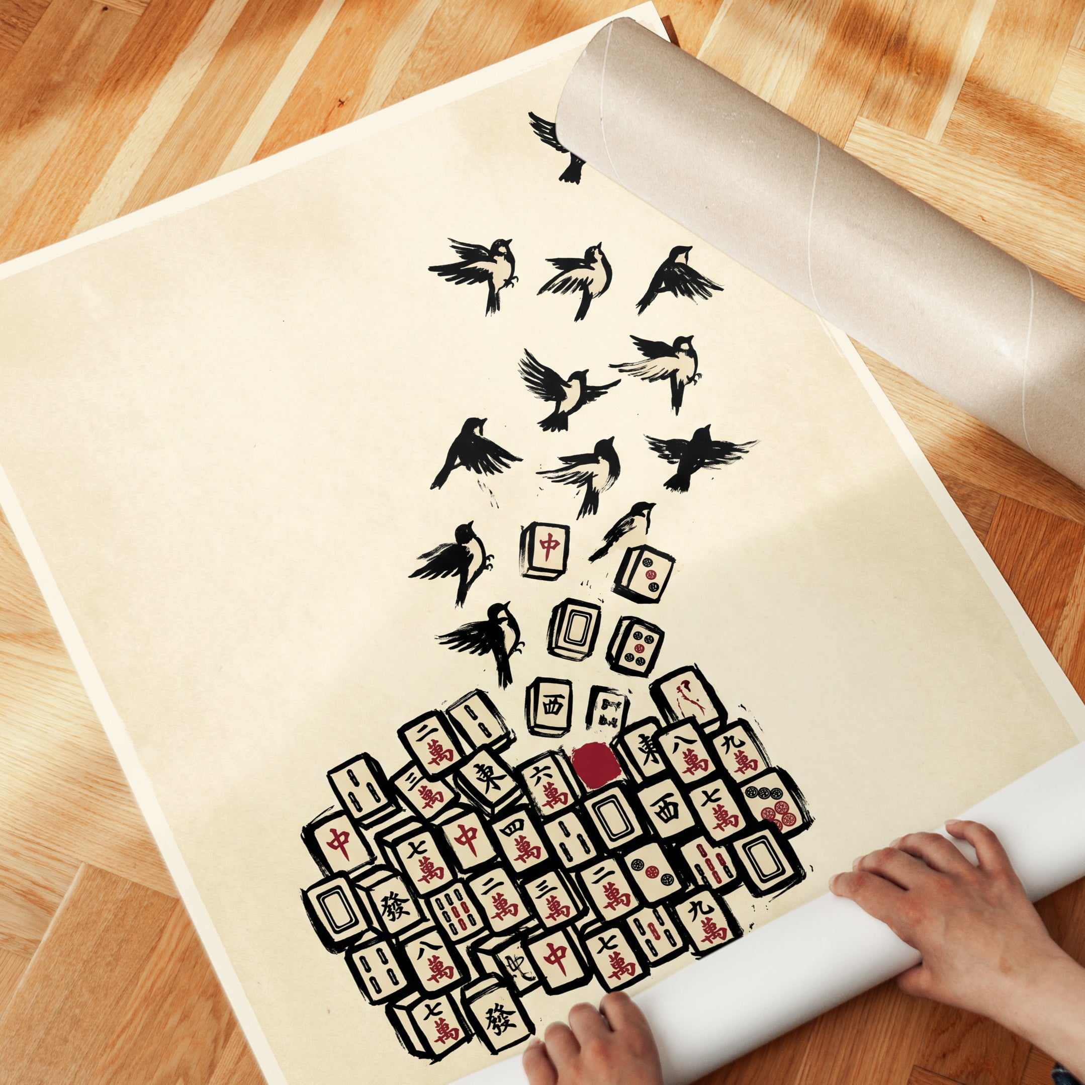 Mahjong Birds Print – Transformation Symbolism - detail