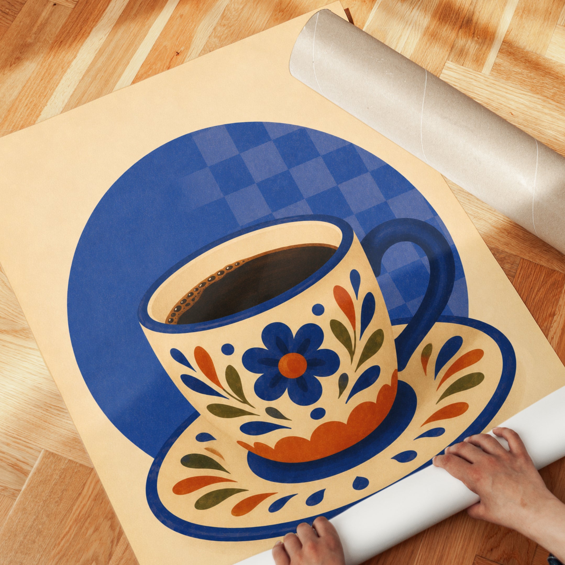 Folk Art Coffee Cup Print - detail
