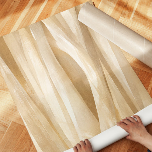Abstract Beige Waves Wall Art: Minimalist Brushstroke Design - detail