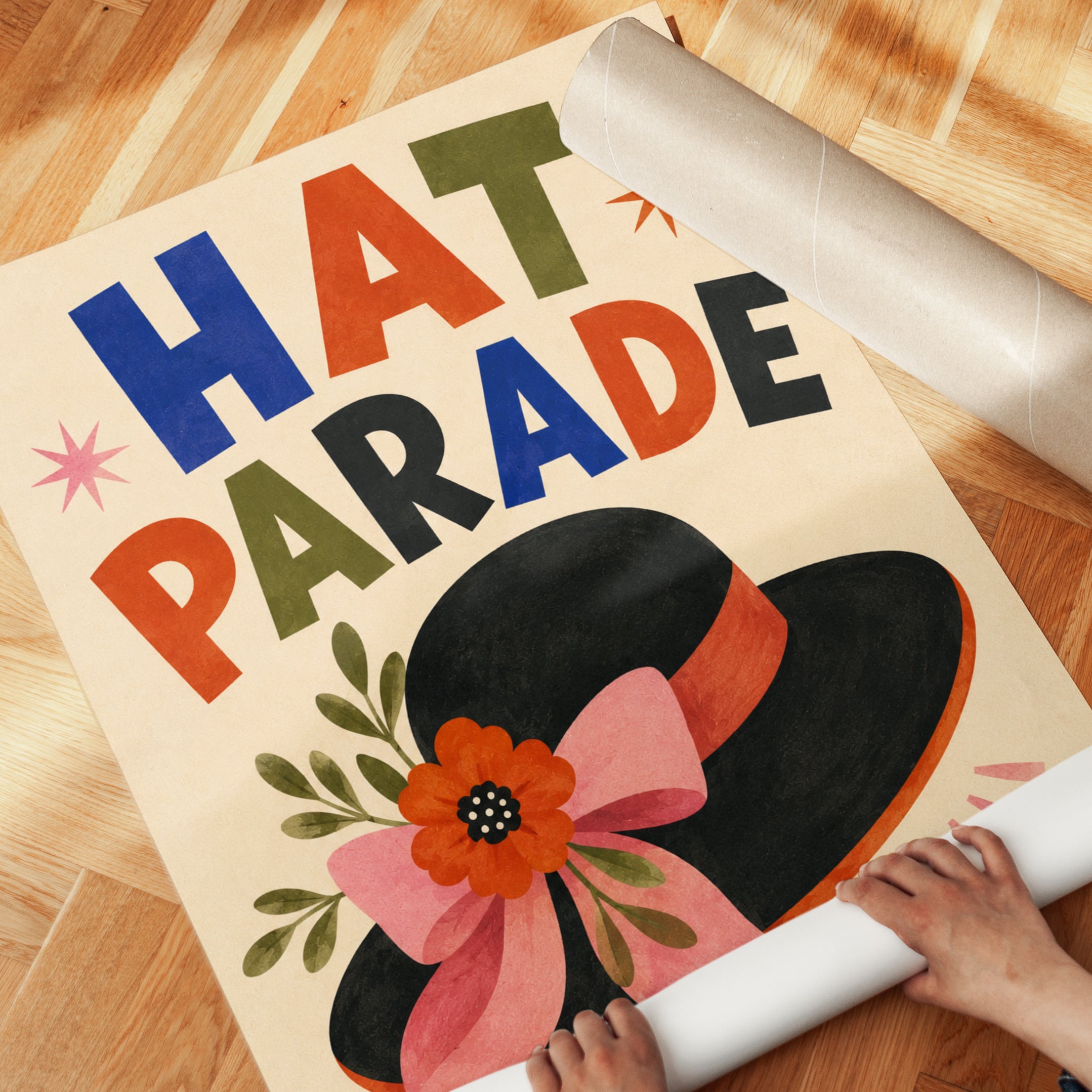 Vintage Hat Parade Print - detail