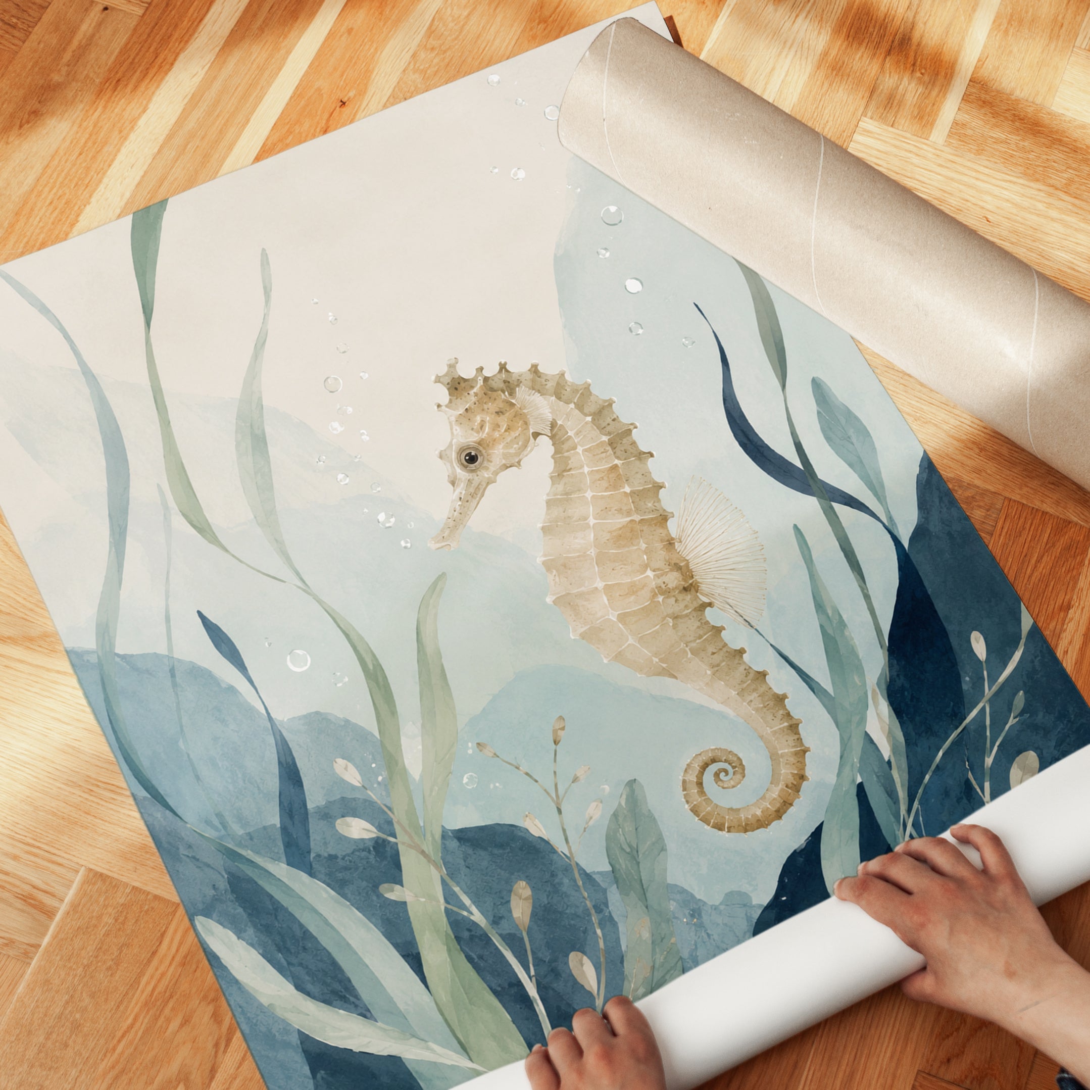 Seahorse Wall Art – Coastal Nursery Print - detail