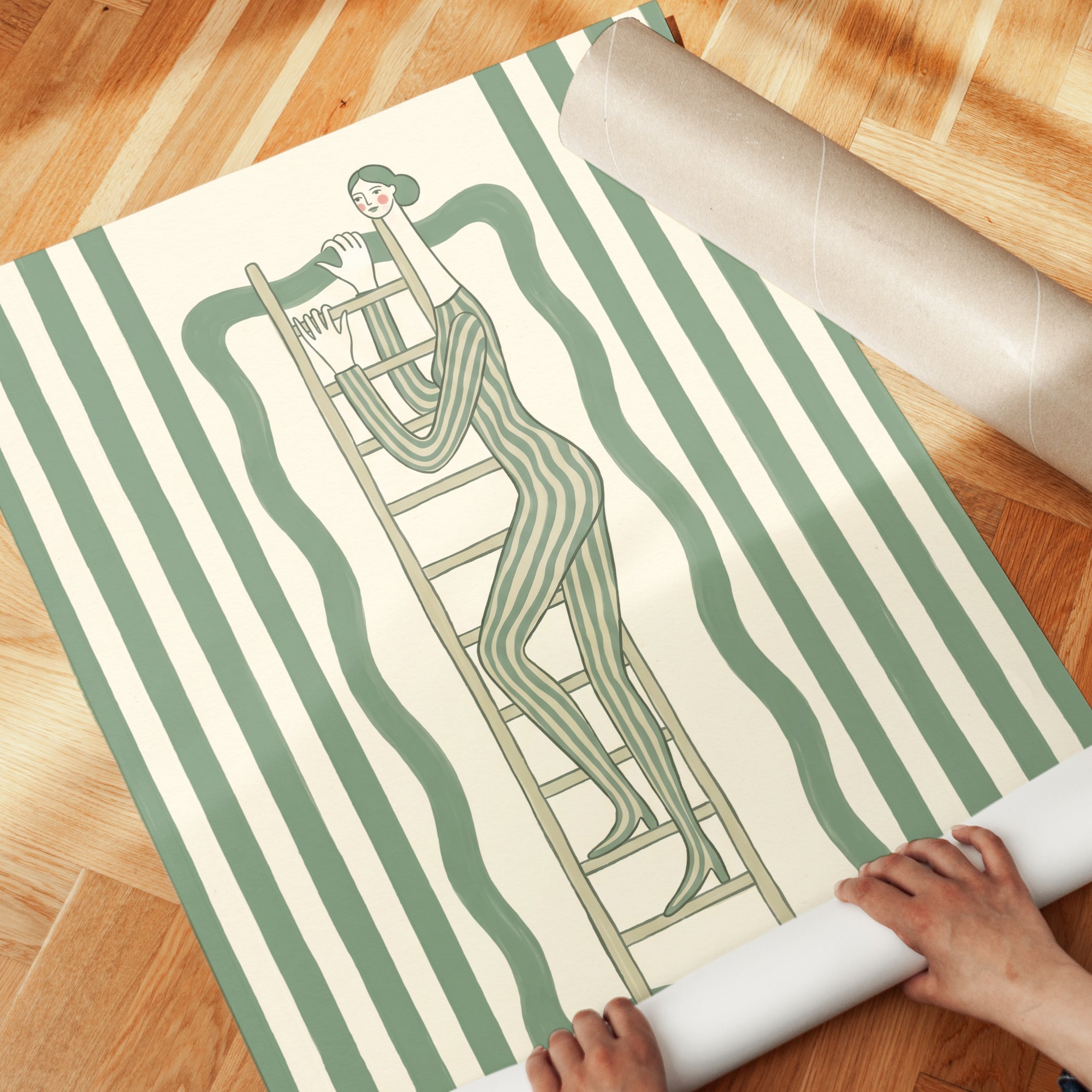 Woman on Ladder Art Print: Mid Century Modern - detail