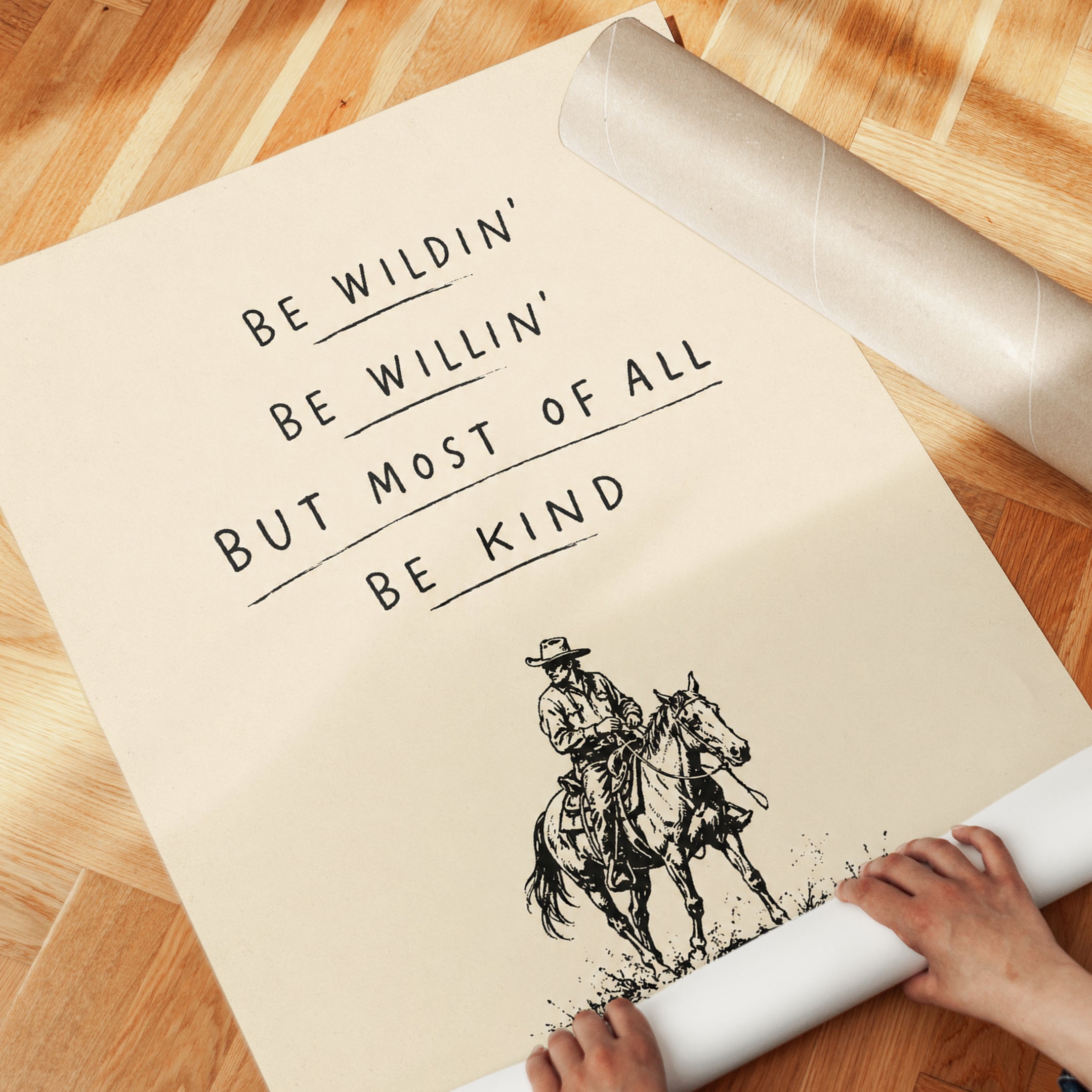 Be Wildin Be Kind Cowboy Print: Western Motivational Wall Art - detail