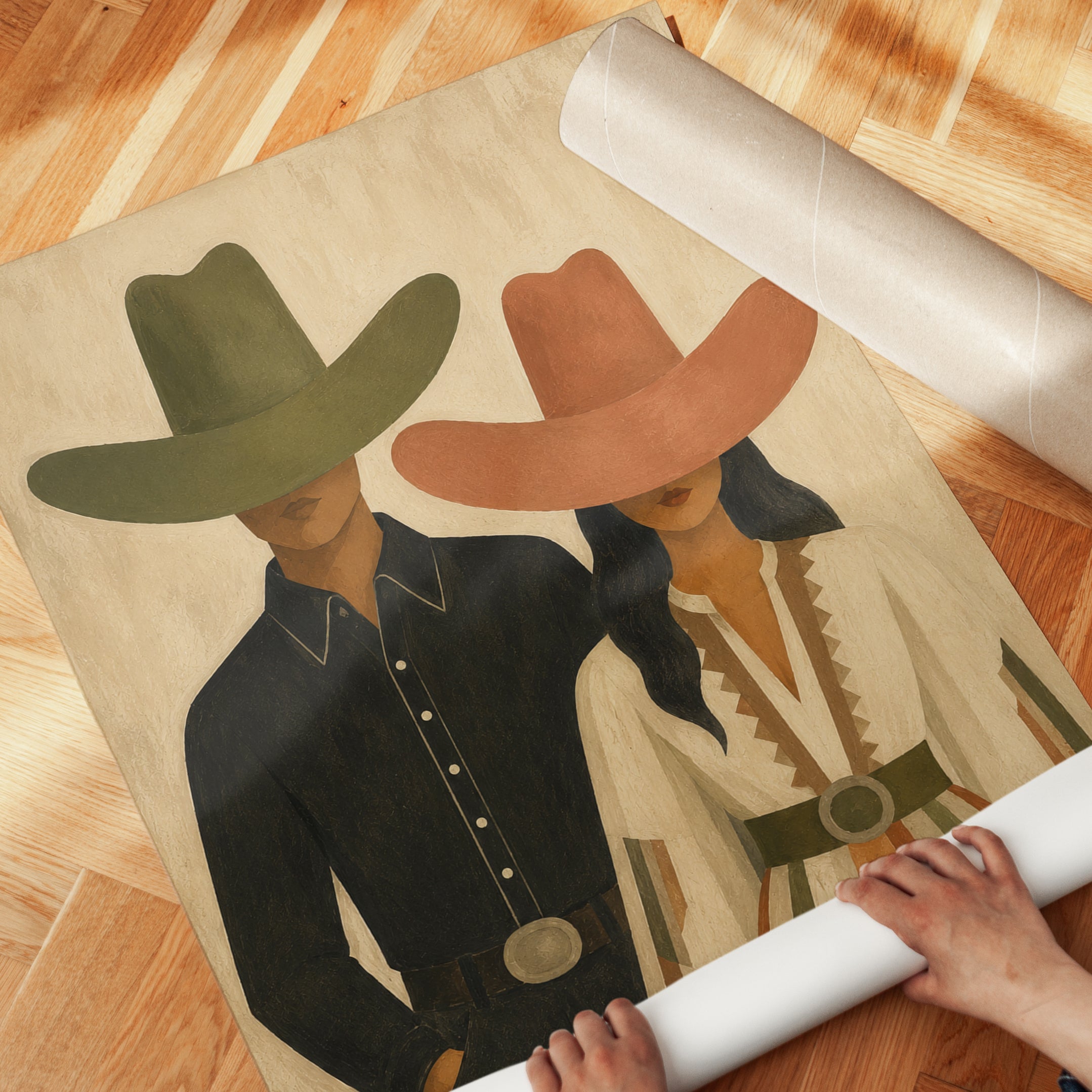 Western Wall Art – Cowboy and Cowgirl Print - detail