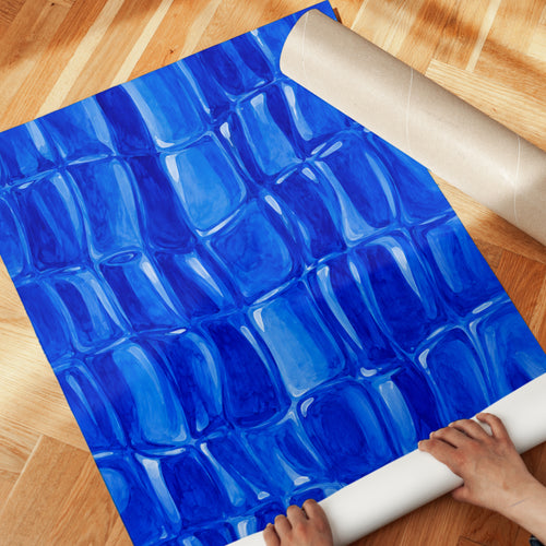 Abstract Blue Tile Art – Geometric Cobalt Print - detail