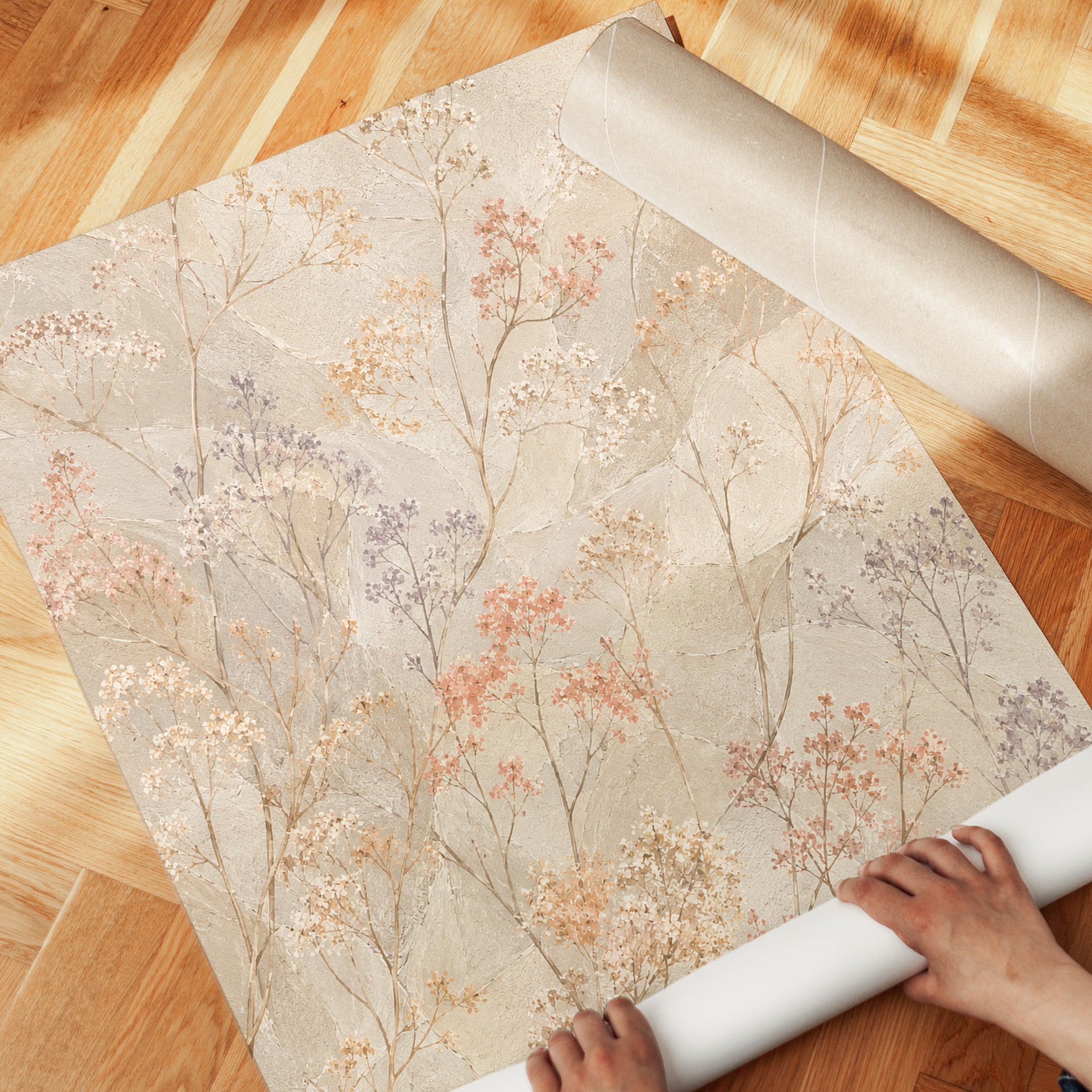 Delicate Wildflower Branches Wall Art: Soft Beige Botanical Print - detail