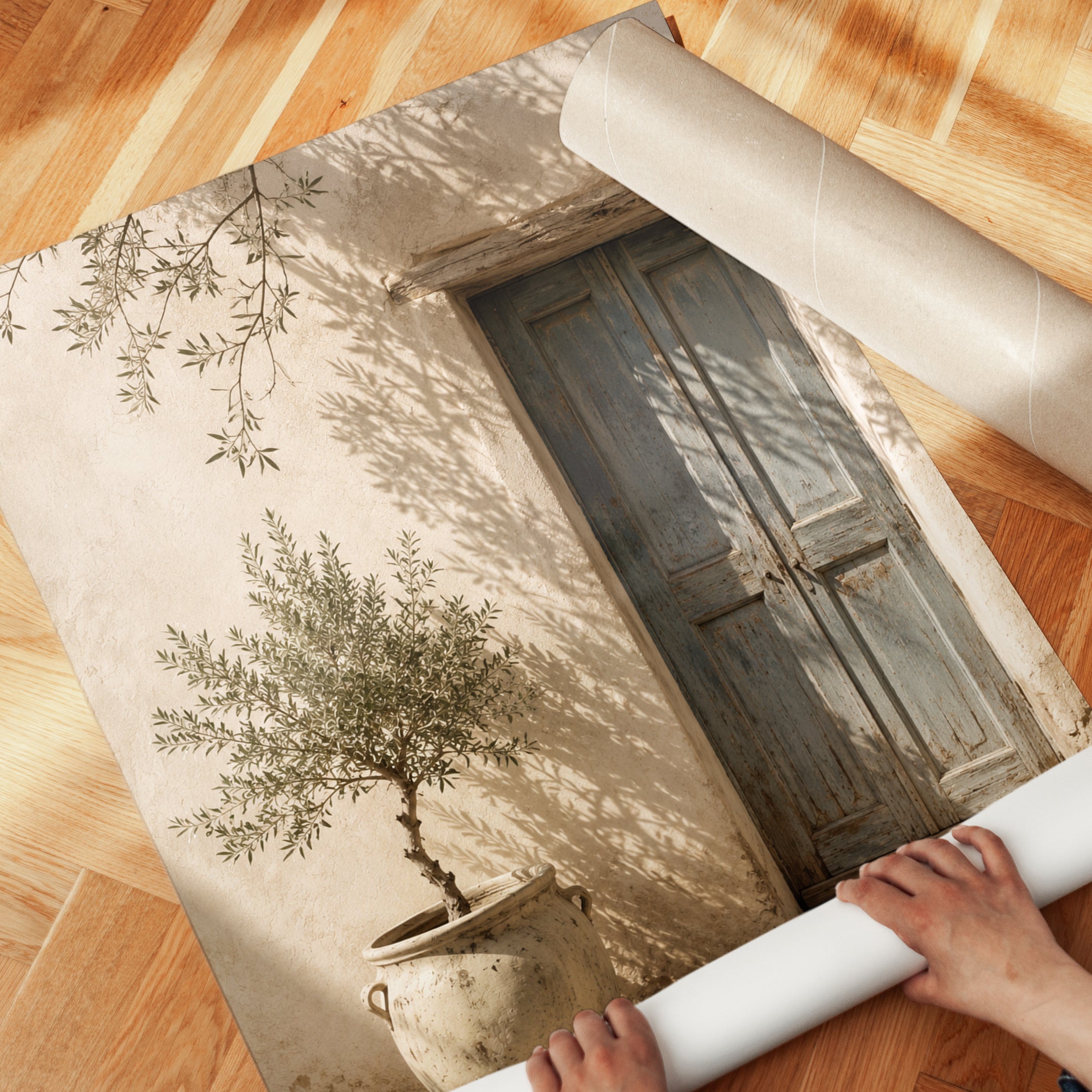 Mediterranean Door Print – Rustic Olive Tree - detail