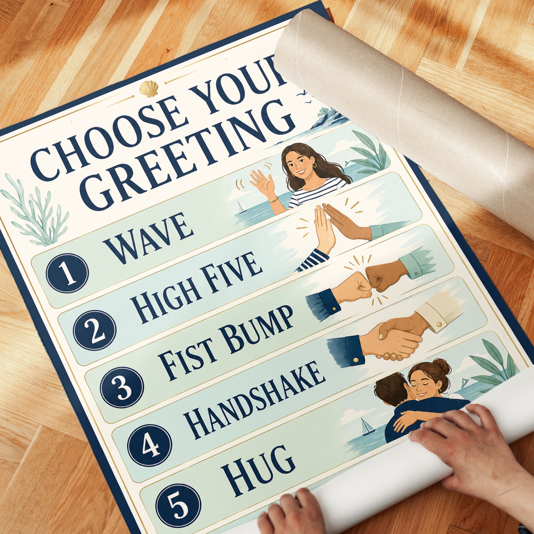 Greeting Sign Print: Nautical Coastal Art - detail