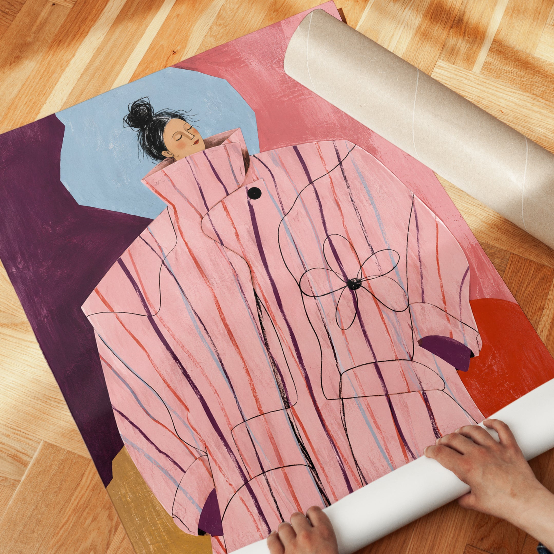 Fashion Illustration Print – Pink Coat Wall Art - detail