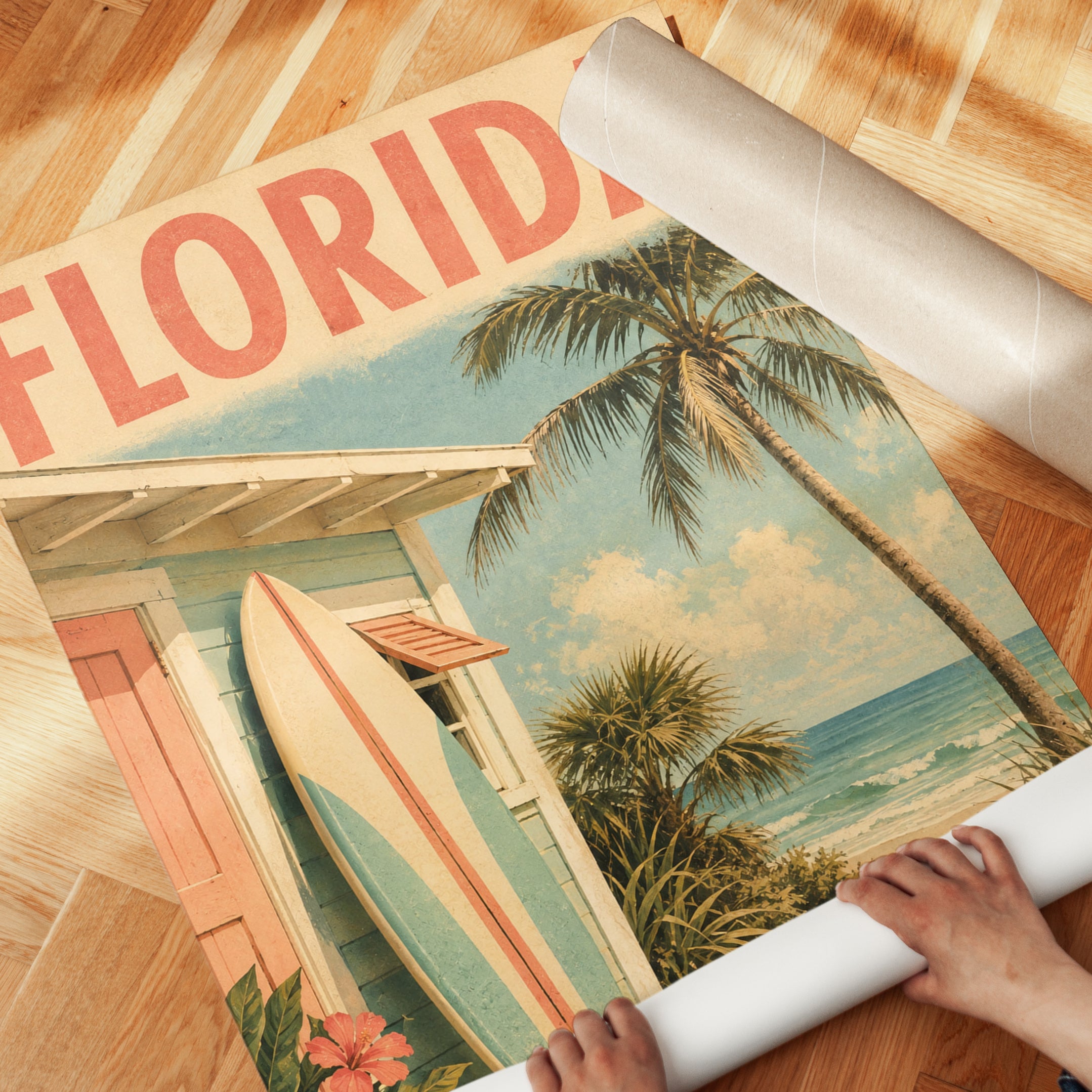 Florida Travel Poster – Vintage Beach Wall Art - detail
