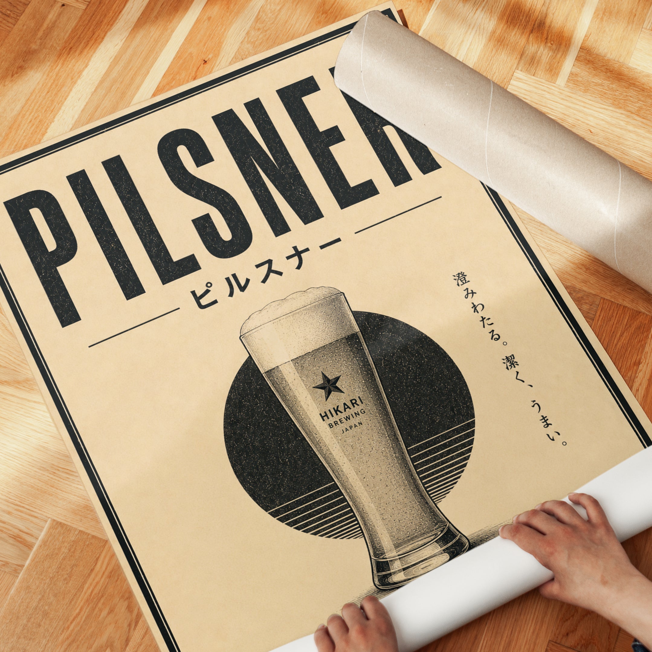 Vintage Pilsner Beer Print: Japanese Typography - detail