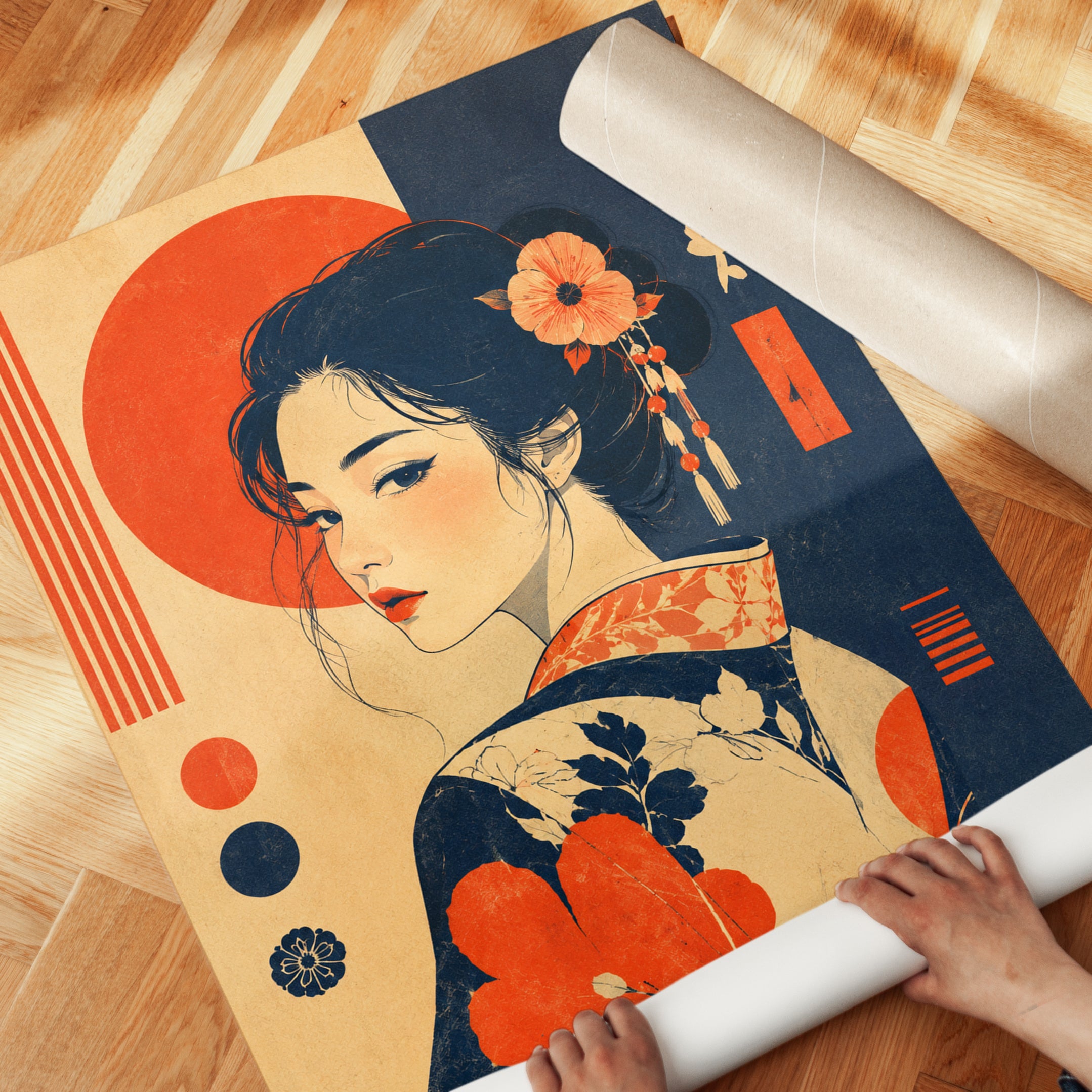 Japanese Geisha Poster – Vintage Asian Wall Art - detail