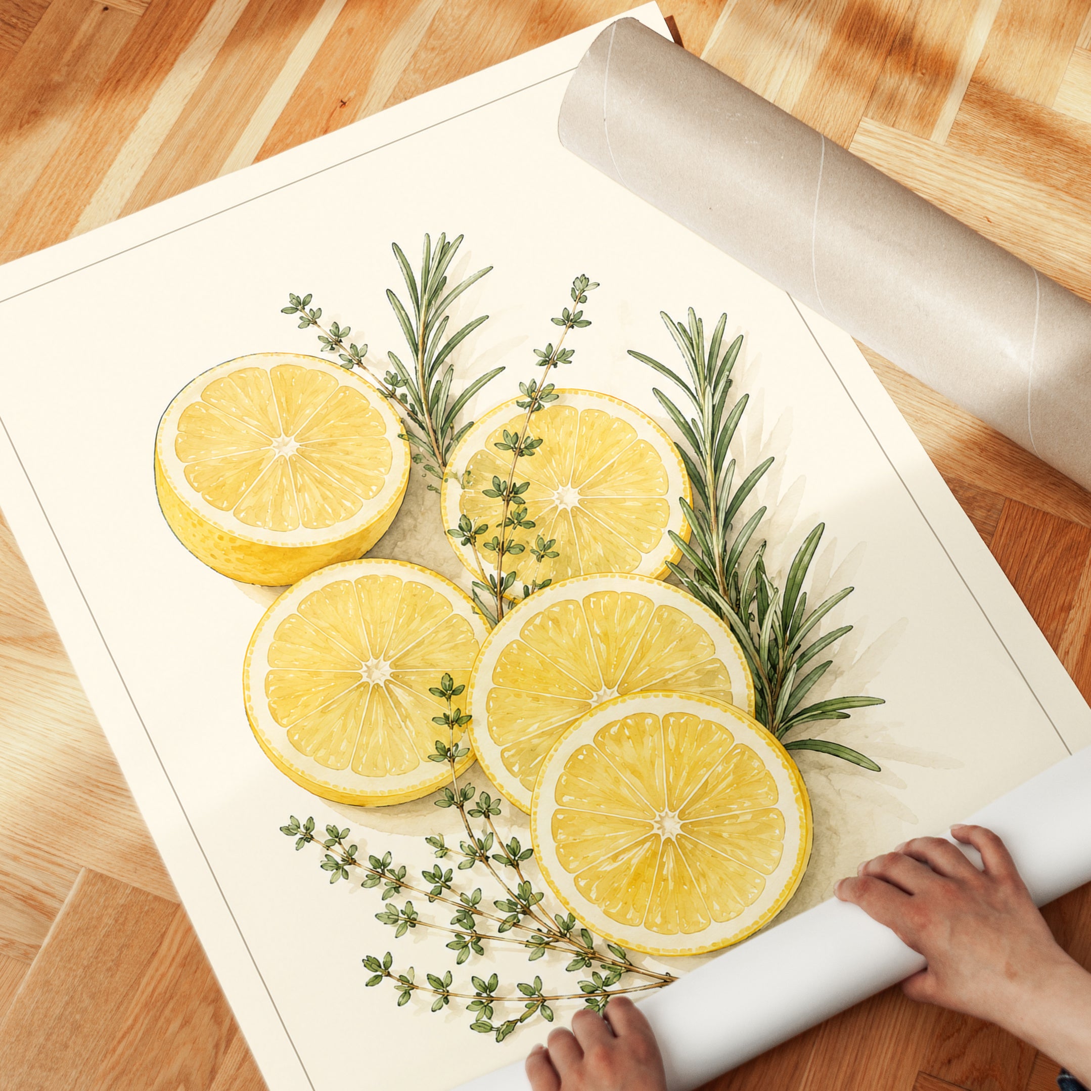 Lemon Herb Wall Art – Kitchen Botanical Print - detail