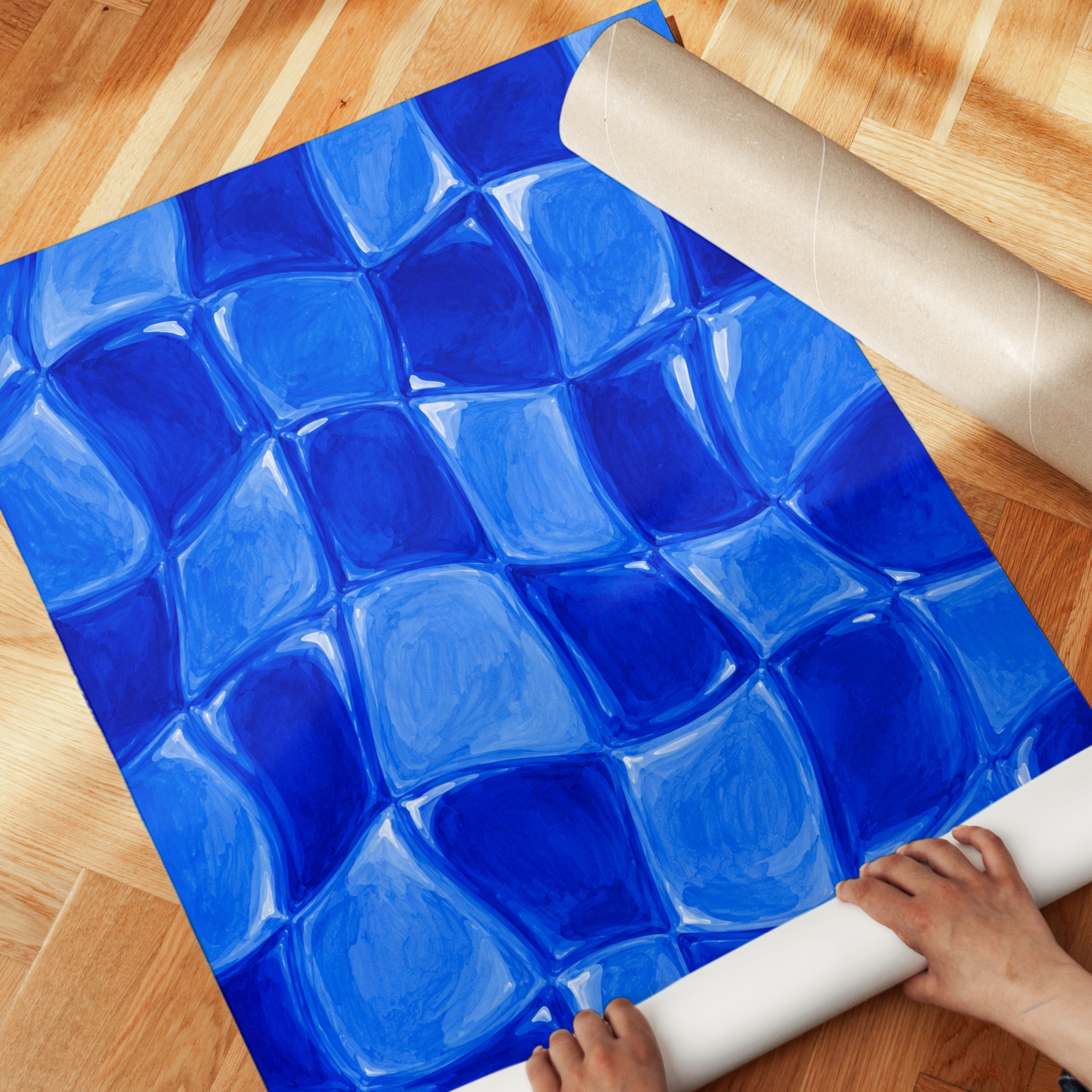 Blue Glass Mosaic Wall Art: Abstract Geometric Tile Pattern - detail